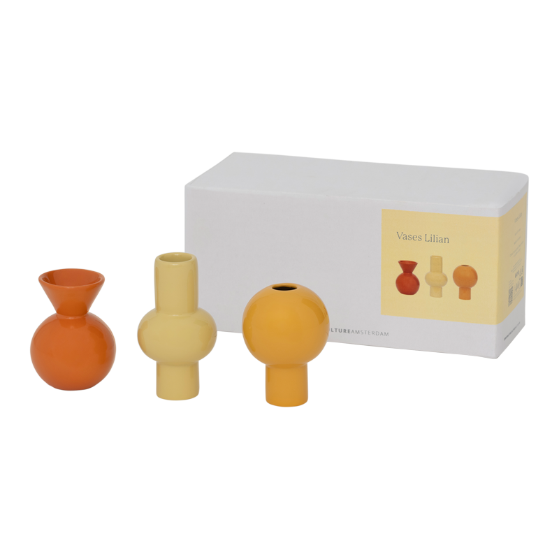 Mini Βάζα Lilian, Set Of 3 Ø 5.5 x 10 cm Κεραμικά Πορτοκαλί/ Κίτρινο/ Κεχριμπάρι Urban Nature Culture Amsterdam