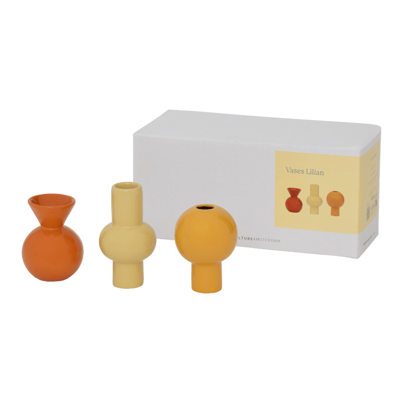 Mini Βάζα Lilian, Set Of 3 Ø 5.5 x 10 cm Κεραμικά Πορτοκαλί/ Κίτρινο/ Κεχριμπάρι Urban Nature Culture Amsterdam