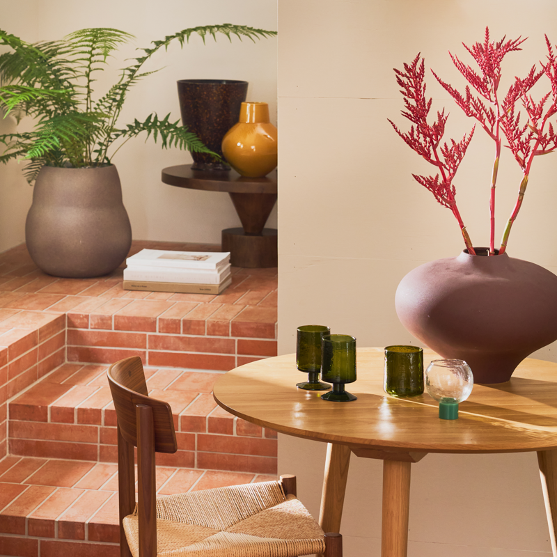 Ποτήρι Κρασιού Hammered Banana Palm - Γυάλινο Πράσινο Ø7 x H12 cm Urban Nature Amsterdam