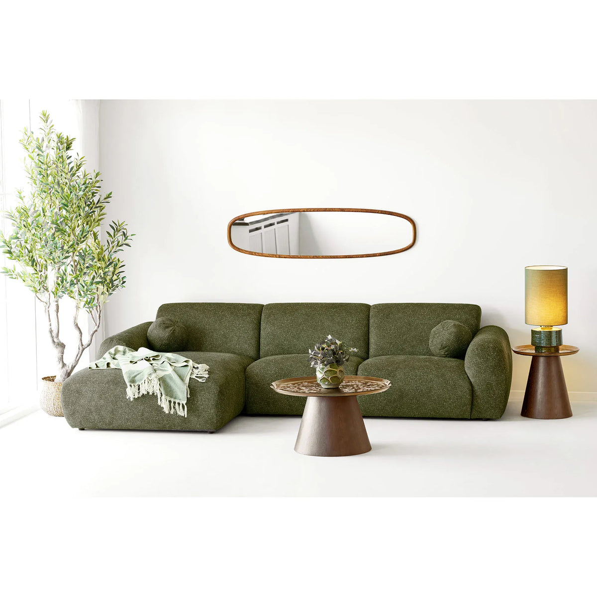 e With Two Cushions, Left Facing, Olive Πράσινο W300 x L109 - 177cm x H75x HOUSE NORDIC