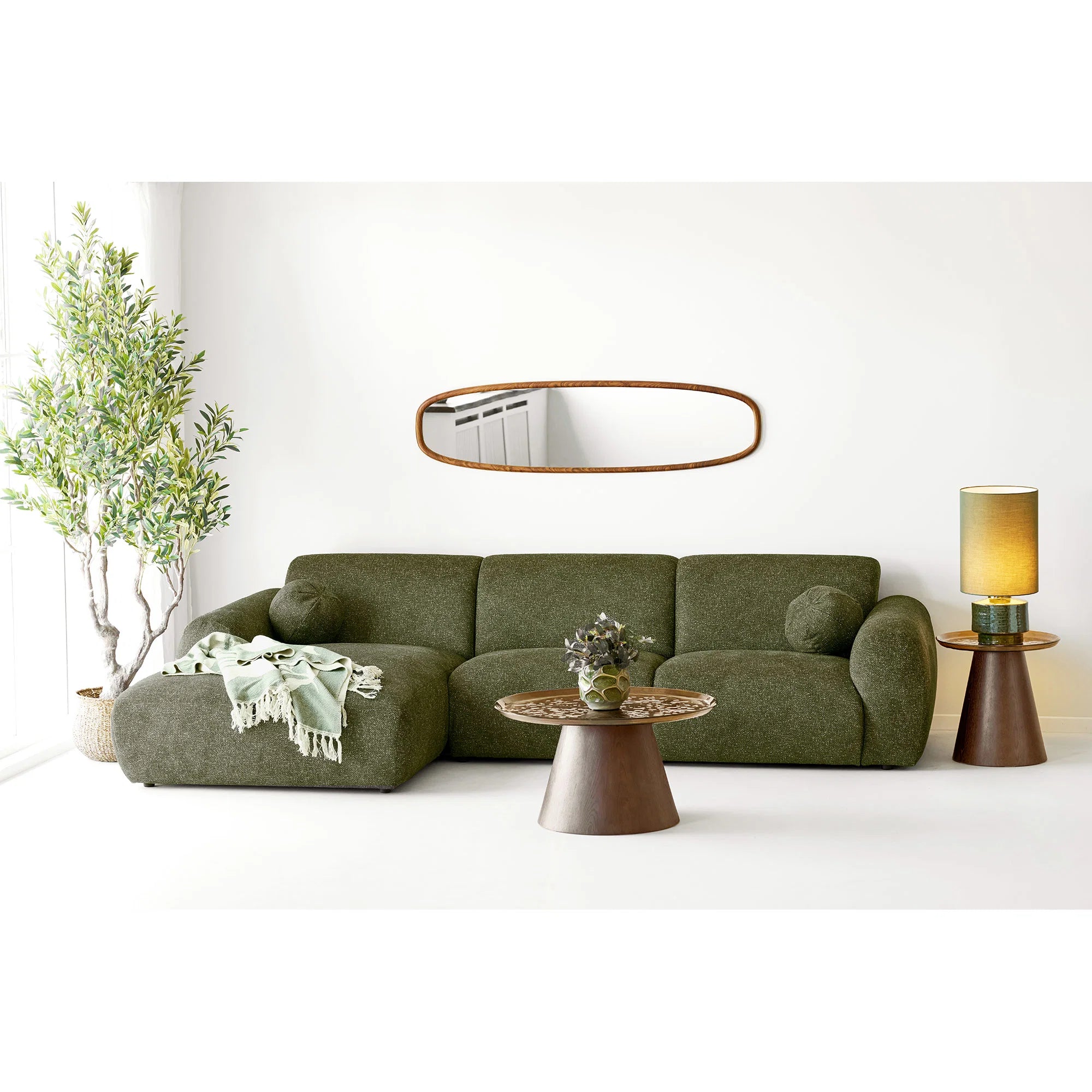 e With Two Cushions, Left Facing, Olive Πράσινο W300 x L109 - 177cm x H75x HOUSE NORDIC