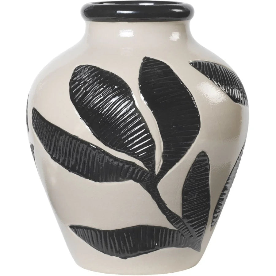 Broste Copenhagen Βάζο Διακοσμητικό Βάζο Herbert Κεραμικό Ø25 x H30 cm Μαύρο/ Off White Broste Copenhagen
