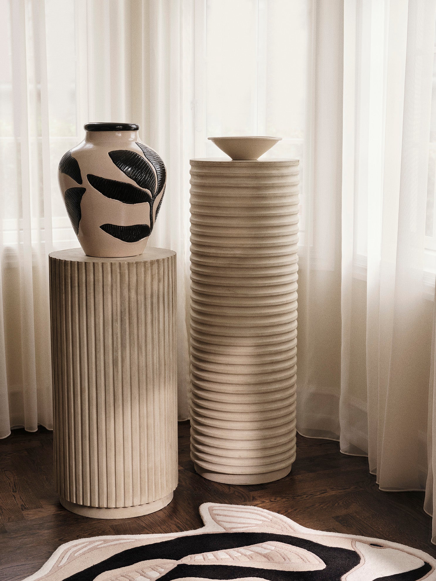 Broste Copenhagen Coffee Table Podium 'RILLO' Fiberclay Antique Μπεζ Ø38,5 x H78 cm Broste Copenhagen