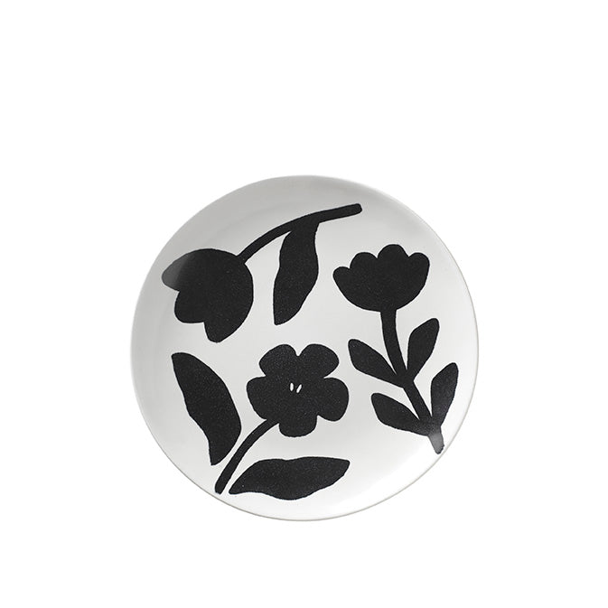 Broste Copenhagen Διακοσμητικός Δίσκος Πιάτο Φαγητού Flora Ζωγραφισμένο Στο Χέρι Stoneware Άσπρο-Μαύρο Ø26 x H2,5 cm Broste Copenhagen
