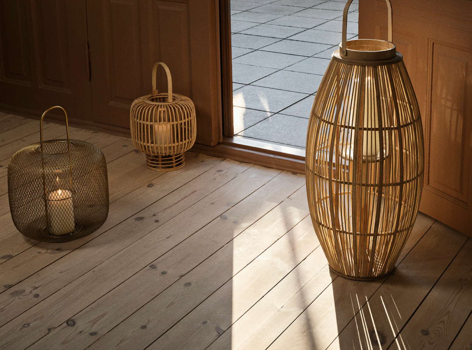 Διακοσμητικό Φανάρι Aleta Natural, Bamboo/Glass Ø31,5 x H62,5 cm/ 12 x 30 cm Broste Copenhagen