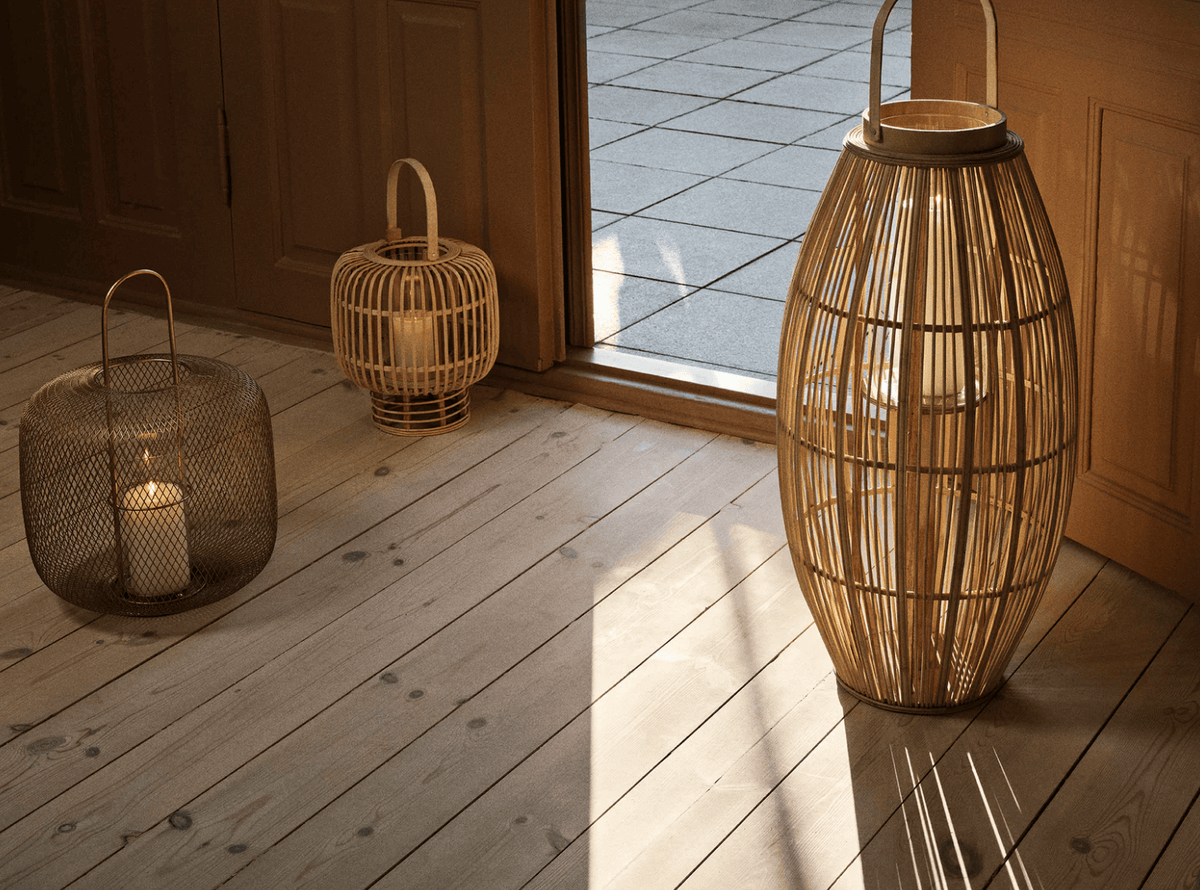 Διακοσμητικό Φανάρι Aleta Natural, Bamboo/Glass Ø31,5 x H62,5 cm/ 12 x 30 cm Broste Copenhagen