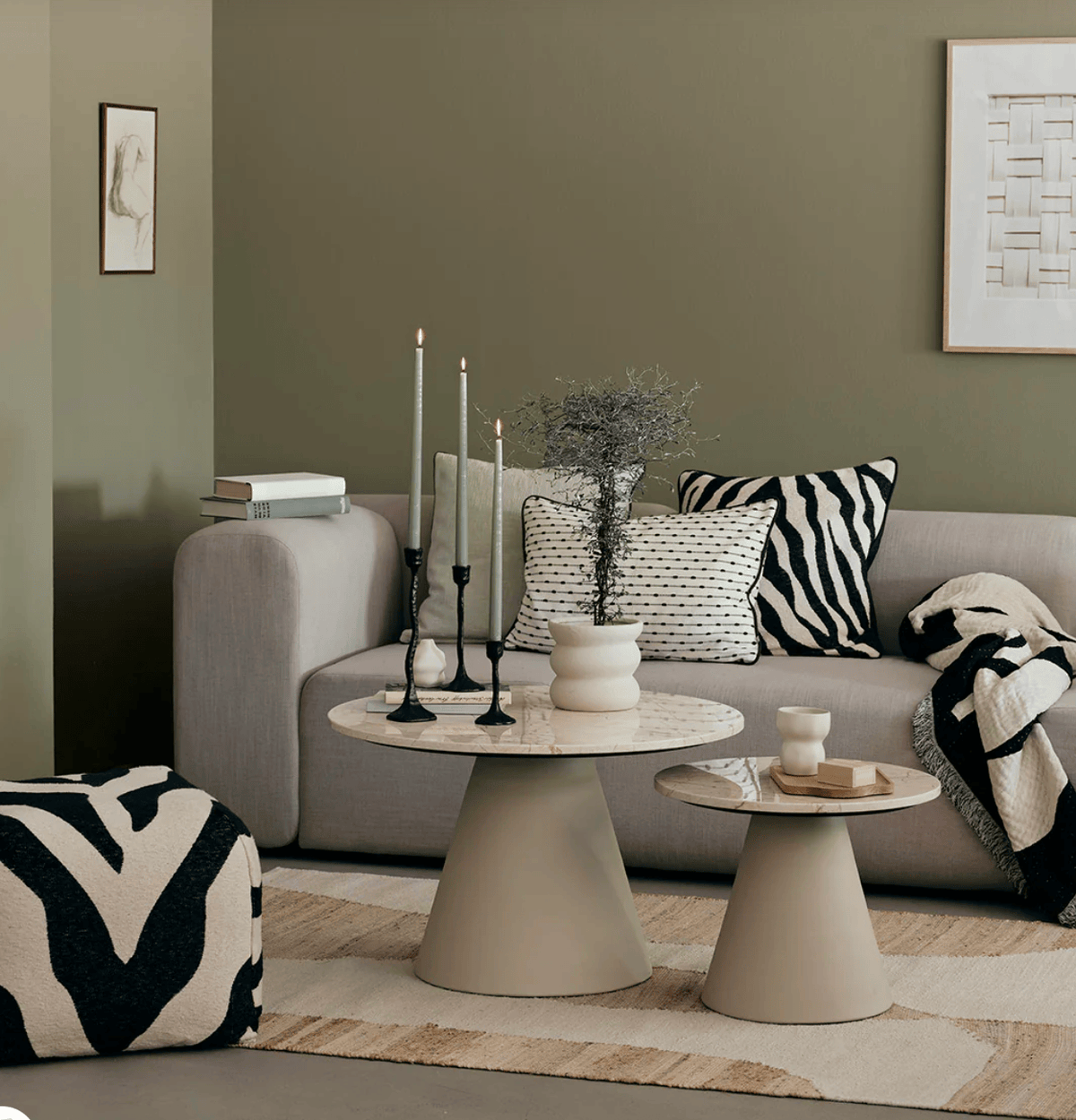 Πουφ Zebra Μαυρο/ Μπεζ 100% Βαμβάκι/ Εσωτερικά Polystyrene W50 x D50 x H38cm Broste Copenhagen