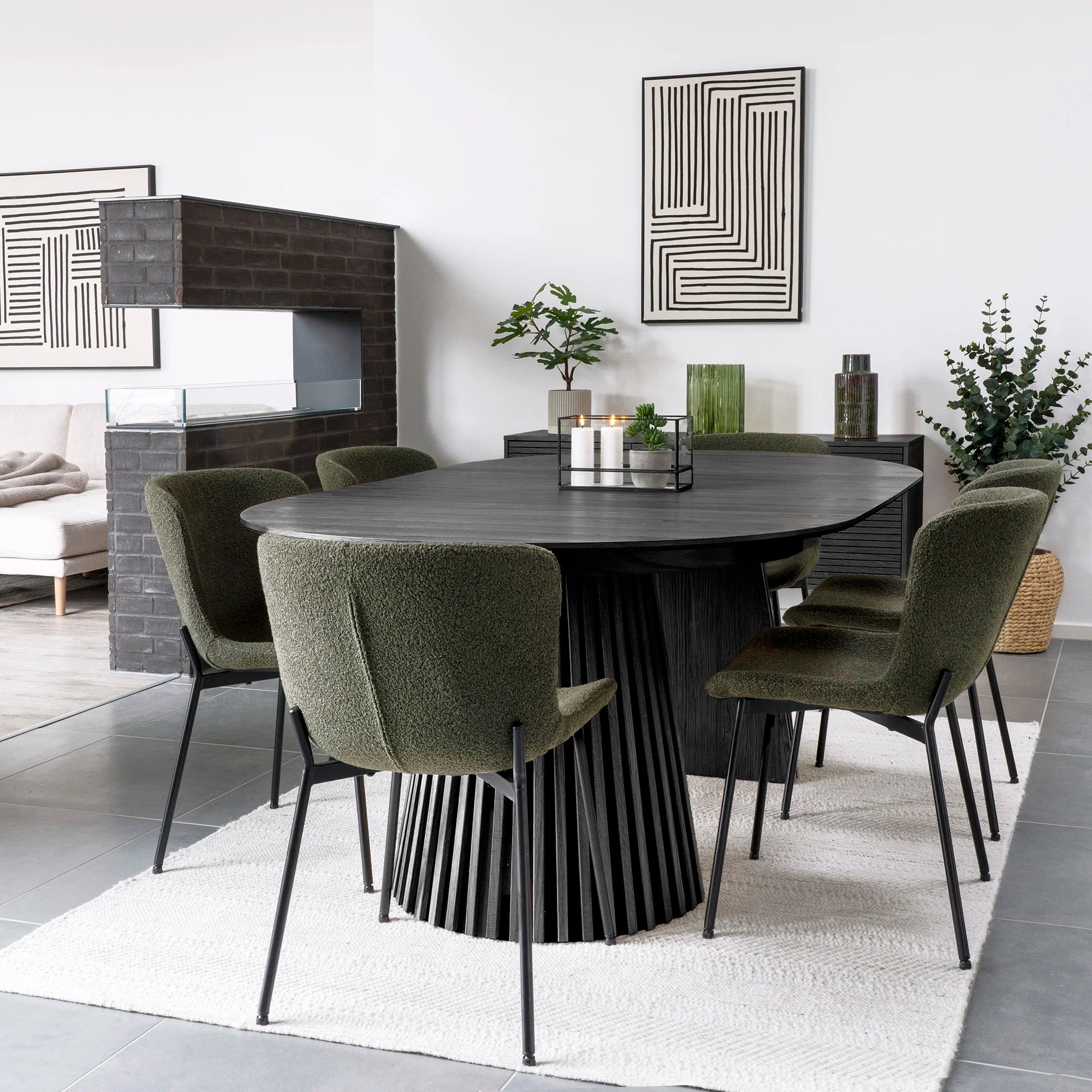 Osaka Dining Table Οβάλ 2 Επεκτάσεων Oak Veneer Μαύρη MDF 120x200-250-300x75 cm NORDIC HOUSE