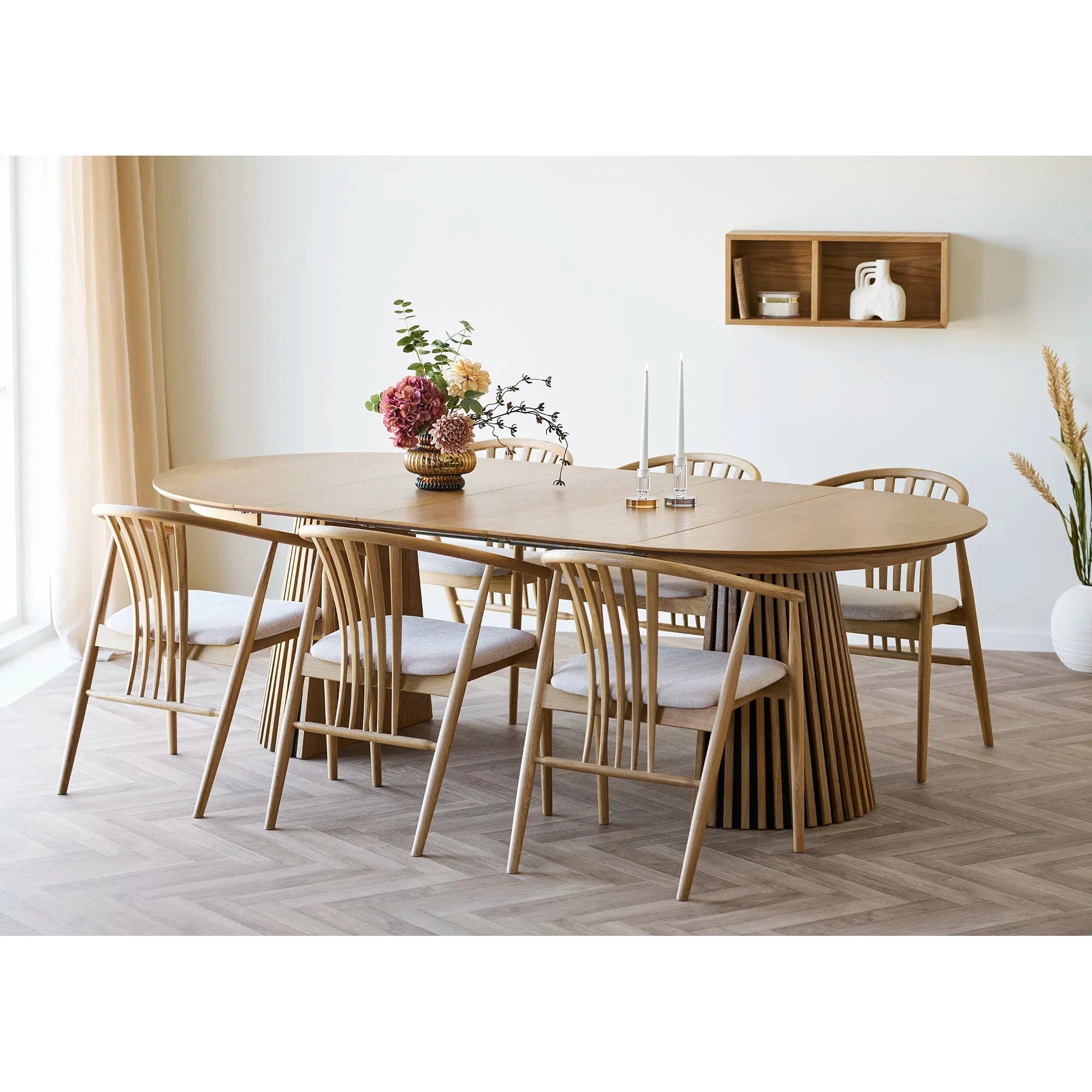 HOUSE NORDIC Τραπεζαρία Τραπεζαρία Osaka - Καπλαμάς Δρυός MDF Φυσική Απόχρωση Με Επεκτάσιμες Επιφάνειες ø120x120-160-200-240xΗ75 cm HOUSE NORDIC