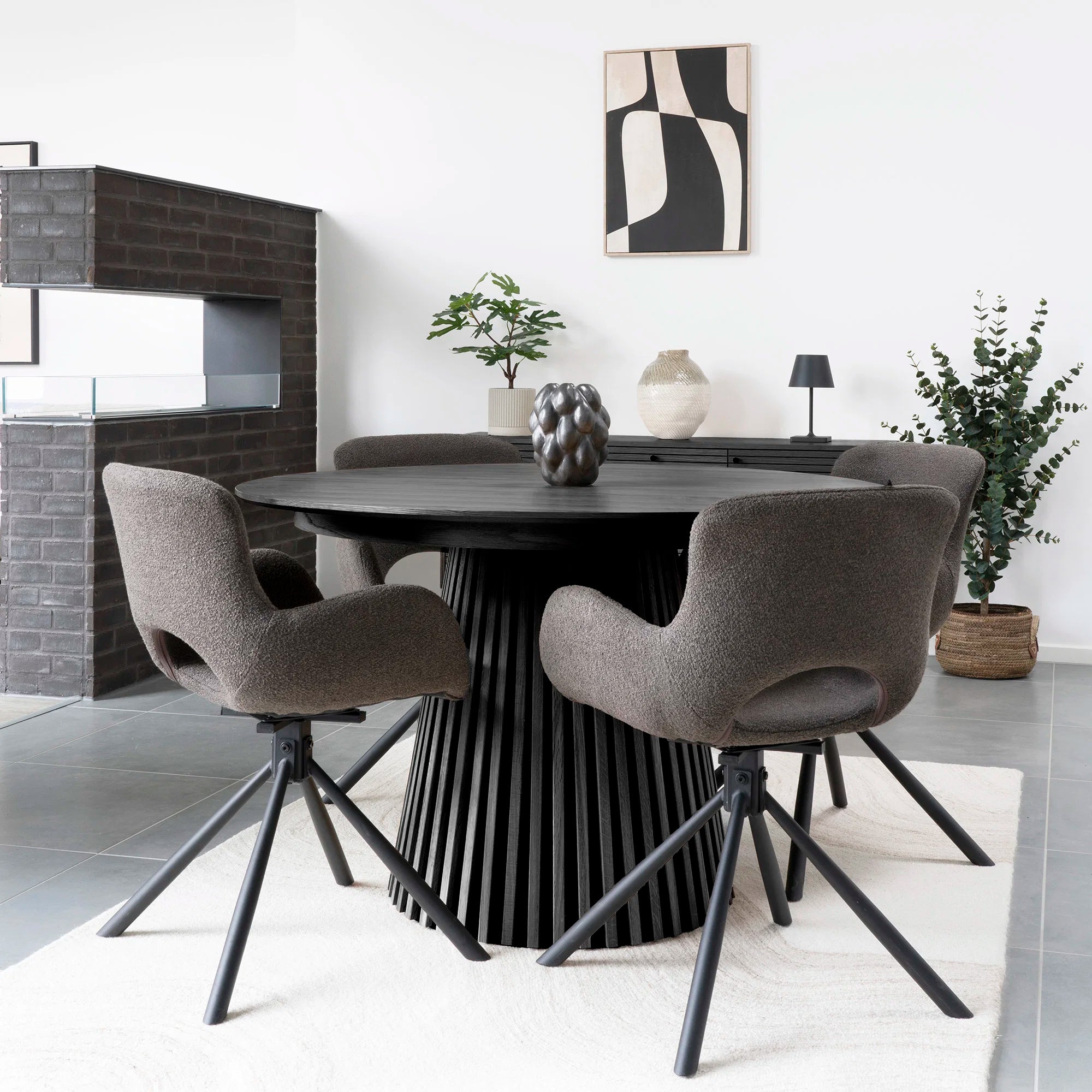 Osaka Dining Table Στρογγυλή 2 Επεκτάσεων, Oak Veneer Μαύρη, MDF ø120x120-160-200x75 cm NORDIC HOUSE (Copy)
