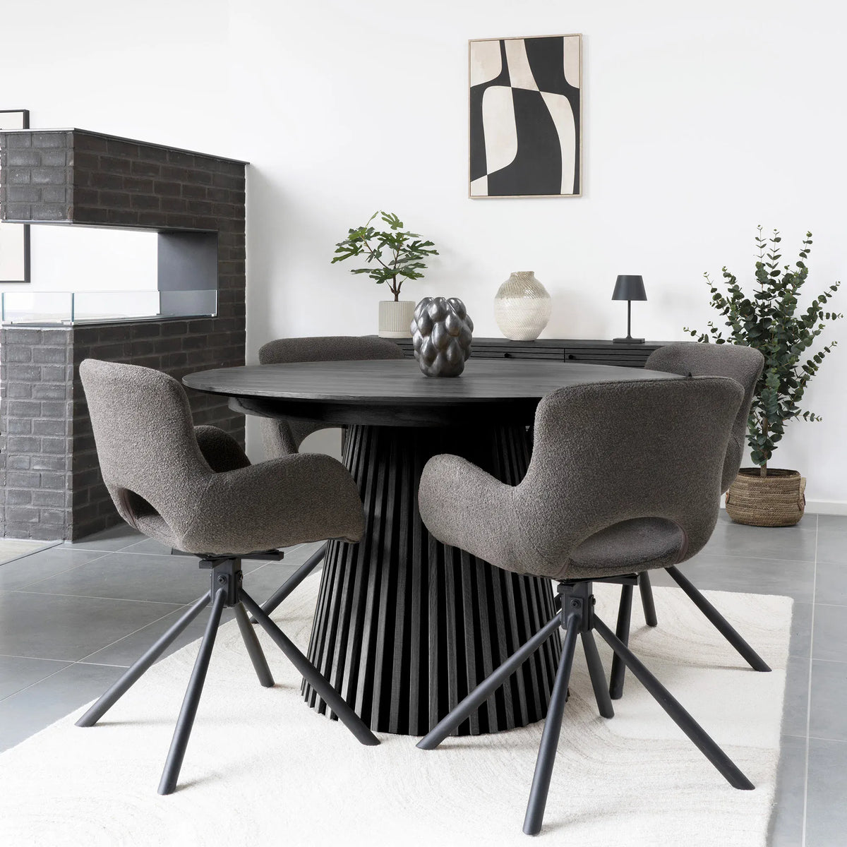 Osaka Dining Table Στρογγυλή 2 Επεκτάσεων, Oak Veneer Μαύρη, MDF ø120x120-160-200x75 cm NORDIC HOUSE (Copy)