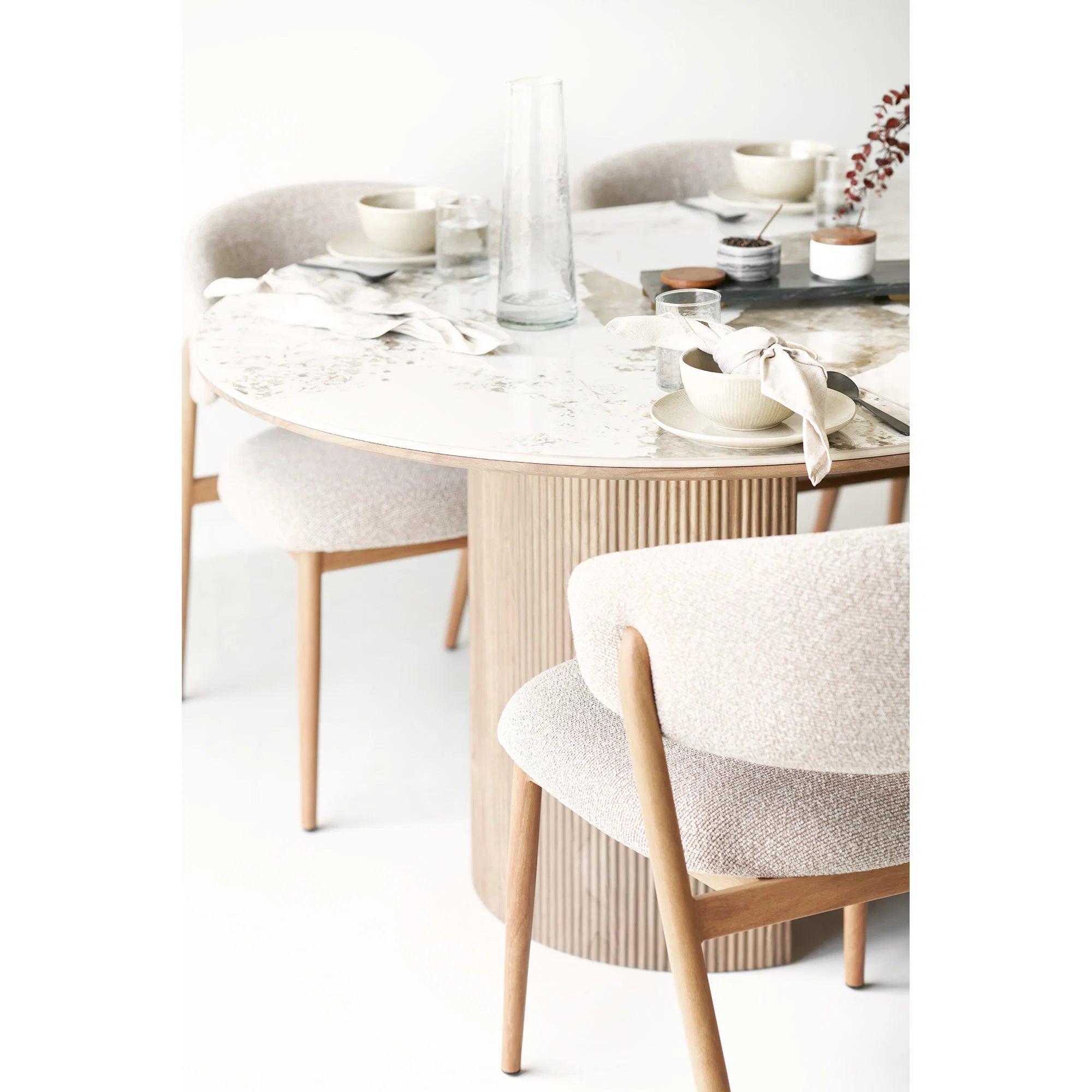 Τραπεζαρία Athens Ceramic Επιφάνεια White/Brown-Καφέ Ξύλινη Βάση / incl. 2 Extension Plates ø120x120-160-200x76 cm HOUSE NORDIC