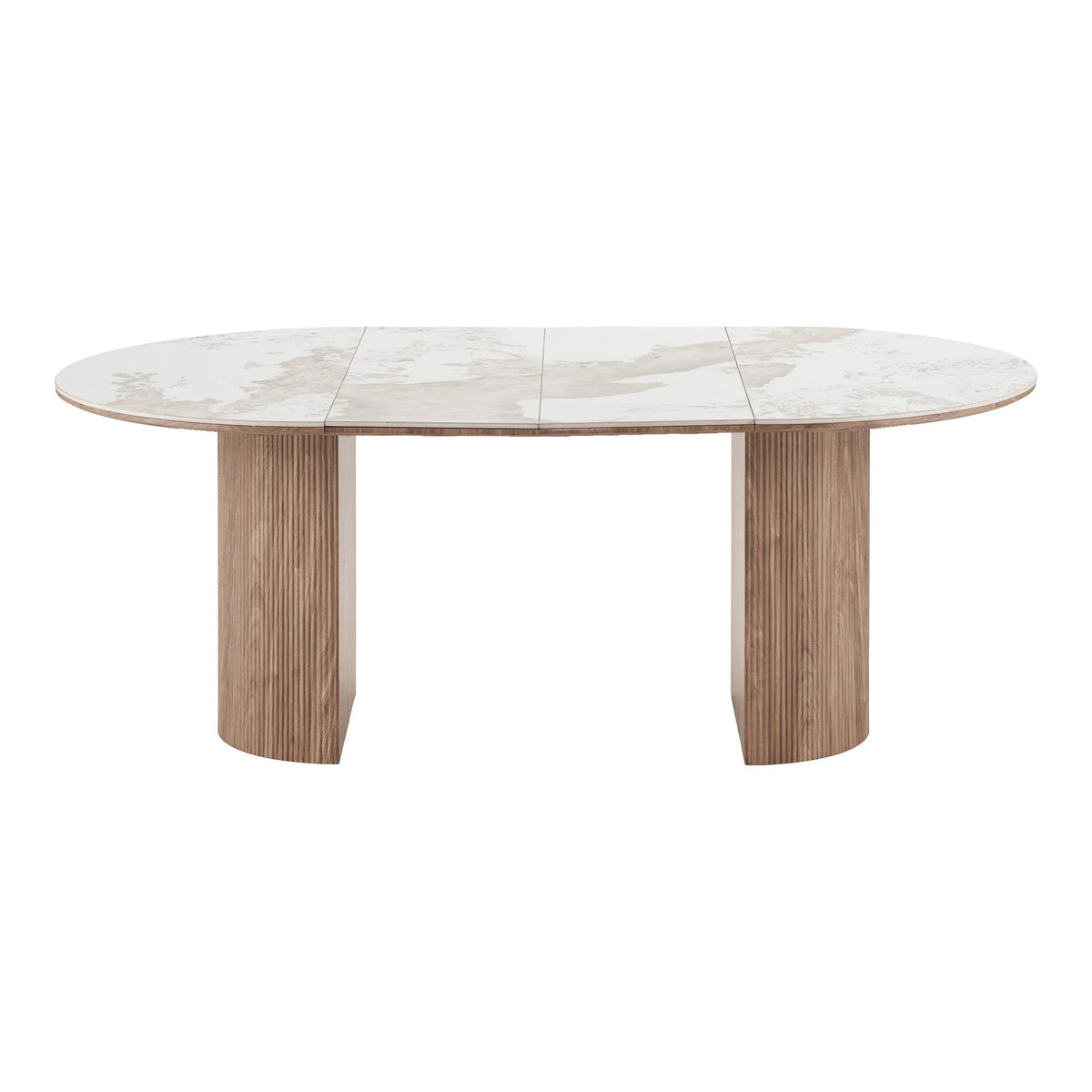 Τραπεζαρία Athens Ceramic Επιφάνεια White/Brown-Καφέ Ξύλινη Βάση / incl. 2 Extension Plates ø120x120-160-200x76 cm HOUSE NORDIC