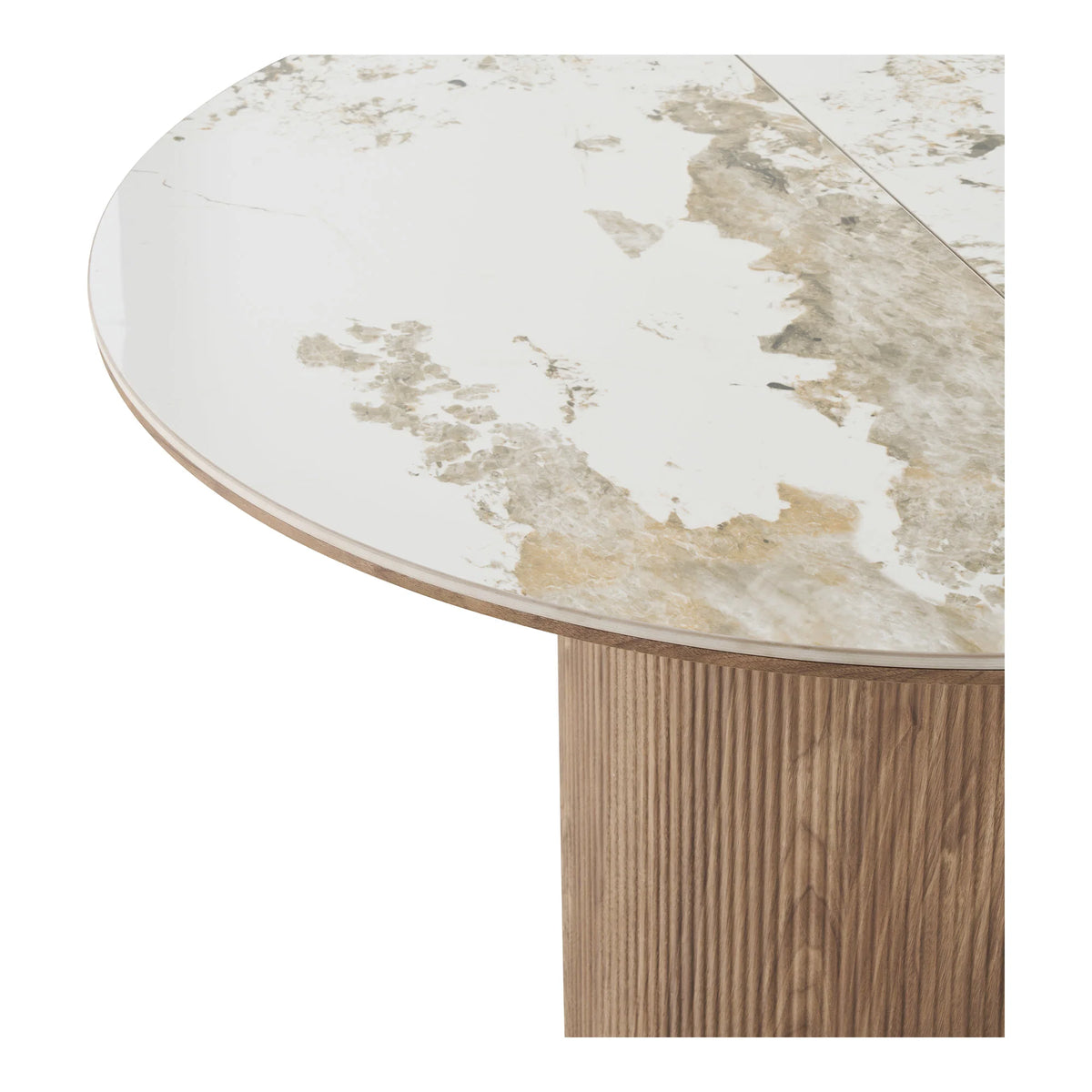 Τραπεζαρία Athens Ceramic Επιφάνεια White/Brown-Καφέ Ξύλινη Βάση / incl. 2 Extension Plates ø120x120-160-200x76 cm HOUSE NORDIC