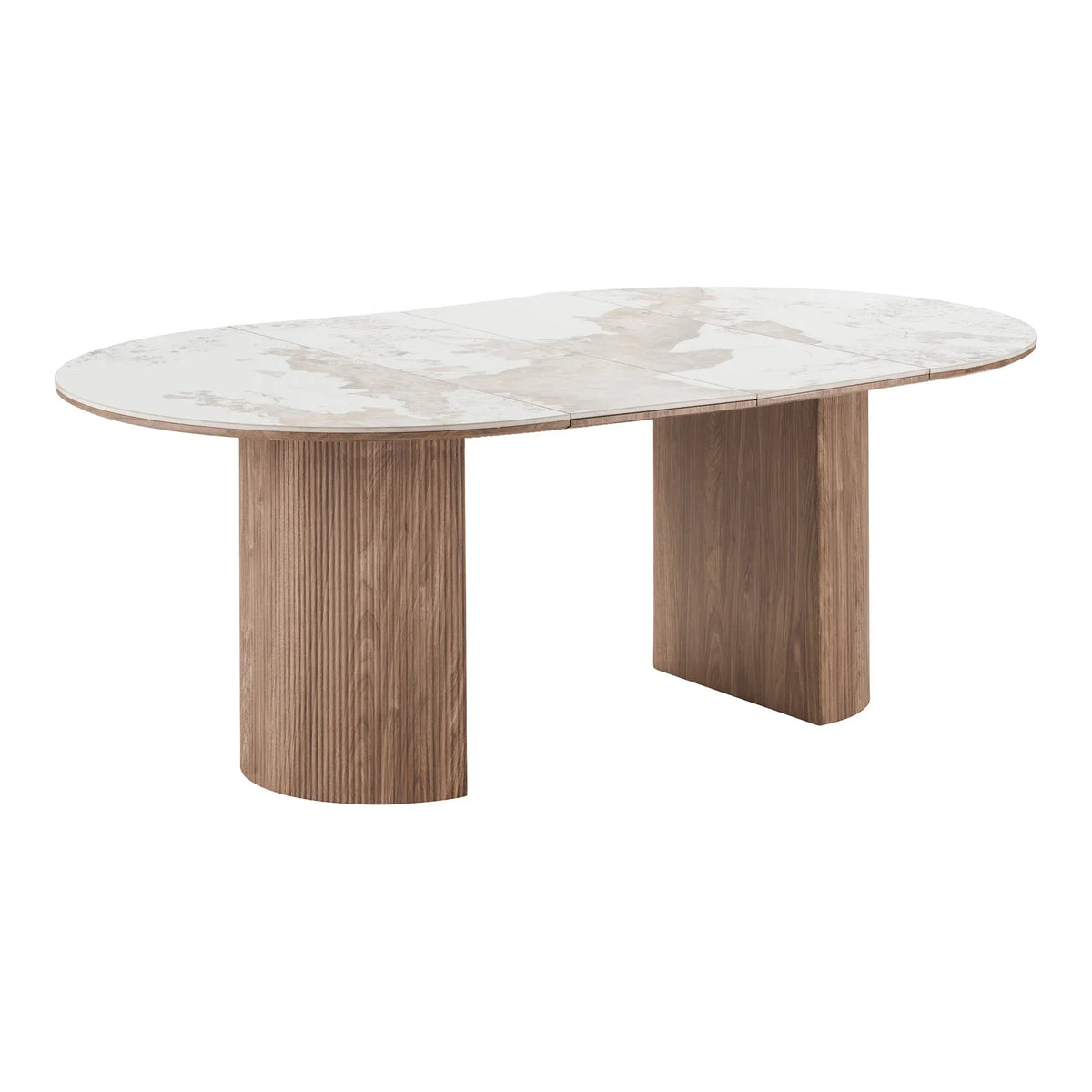 Τραπεζαρία Athens Ceramic Επιφάνεια White/Brown-Καφέ Ξύλινη Βάση / incl. 2 Extension Plates ø120x120-160-200x76 cm HOUSE NORDIC