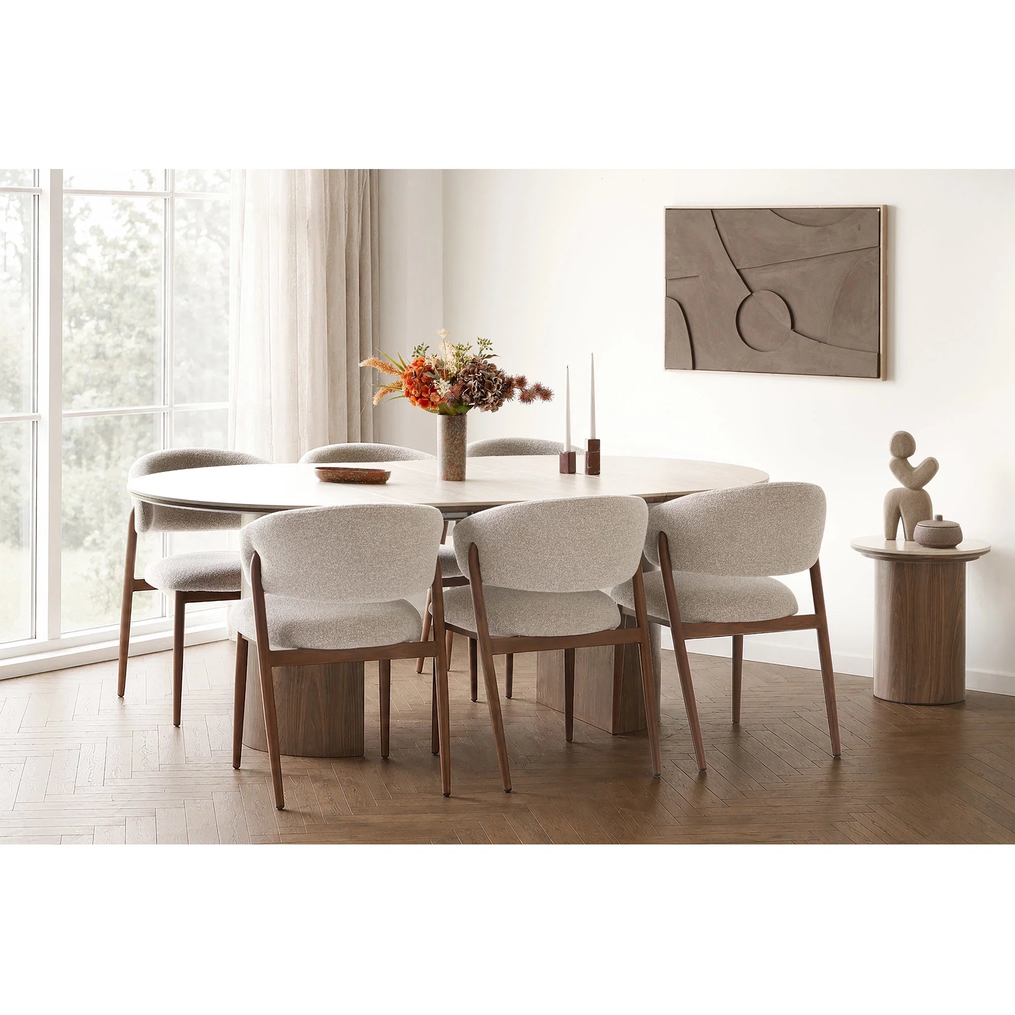 Travertine/ Legs Dark Brown incl. 2 extension plates ø120x120-160-200x76 cmHOUSE NORDIC