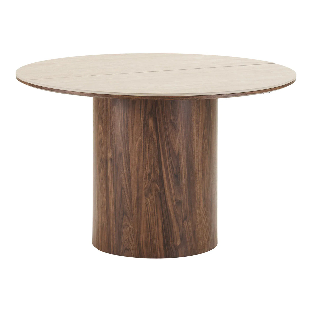 Travertine/ Legs Dark Brown incl. 2 extension plates ø120x120-160-200x76 cmHOUSE NORDIC