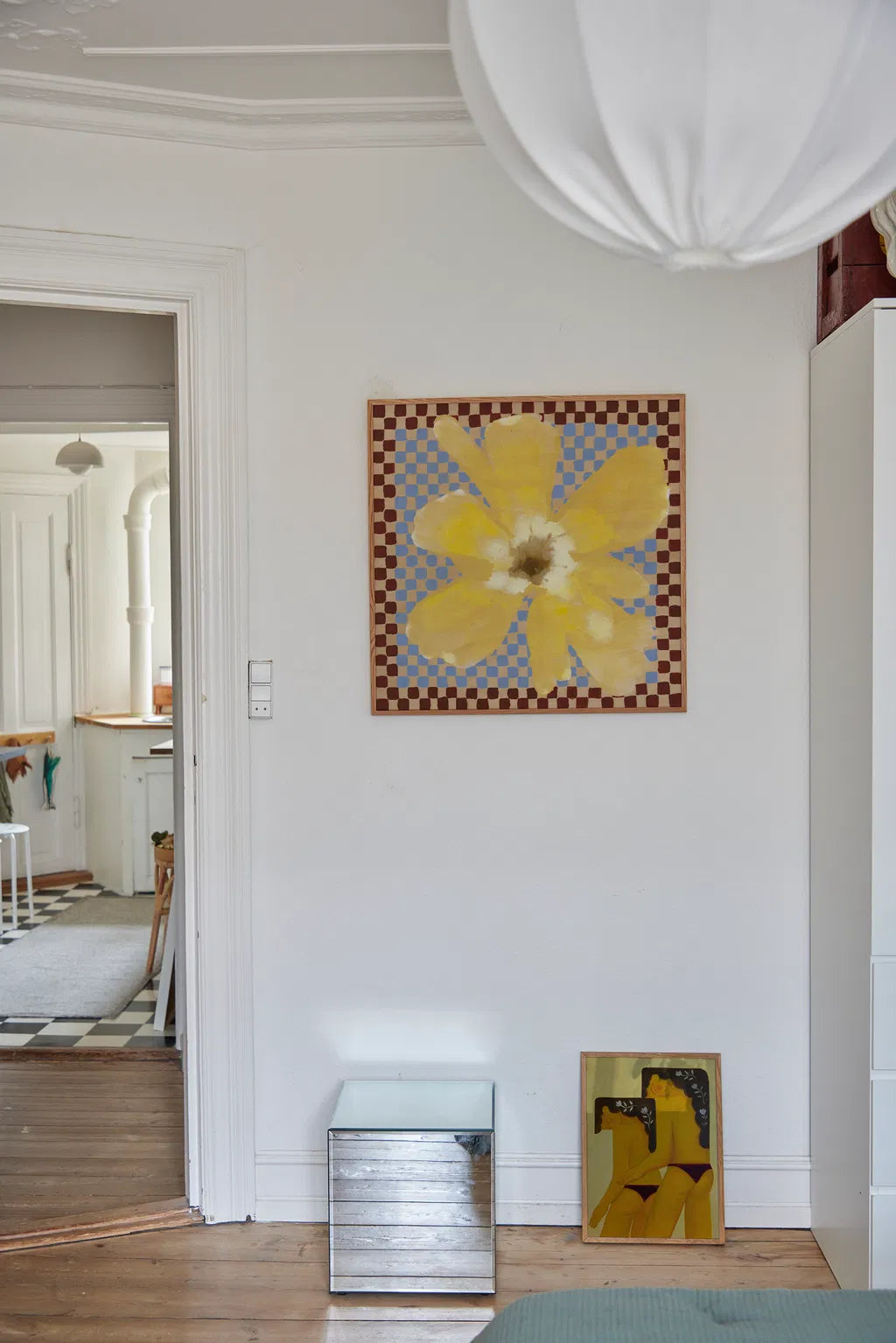 PAPER COLLECTIVE Poster Πόστερ Flower With Checks 03 - Κίτρινο Μπλε Σκούρο Καφέ 50 x 50 PAPER COLLECTIVE