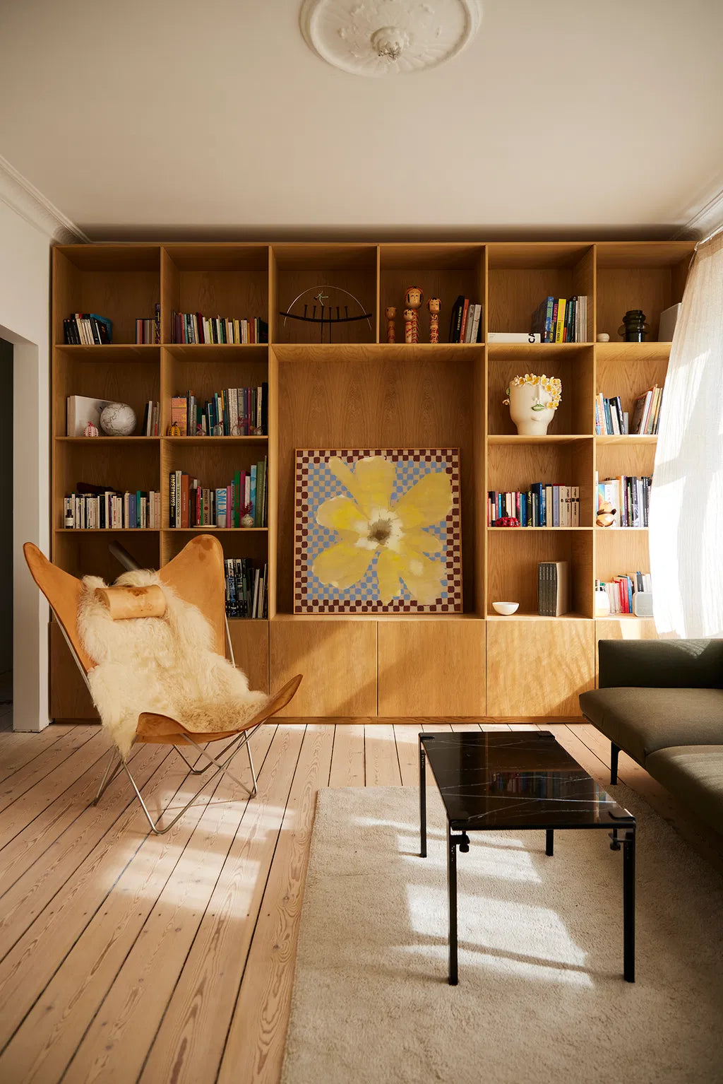 PAPER COLLECTIVE Poster Πόστερ Flower With Checks 03 - Κίτρινο Μπλε Σκούρο Καφέ 50 x 50 PAPER COLLECTIVE