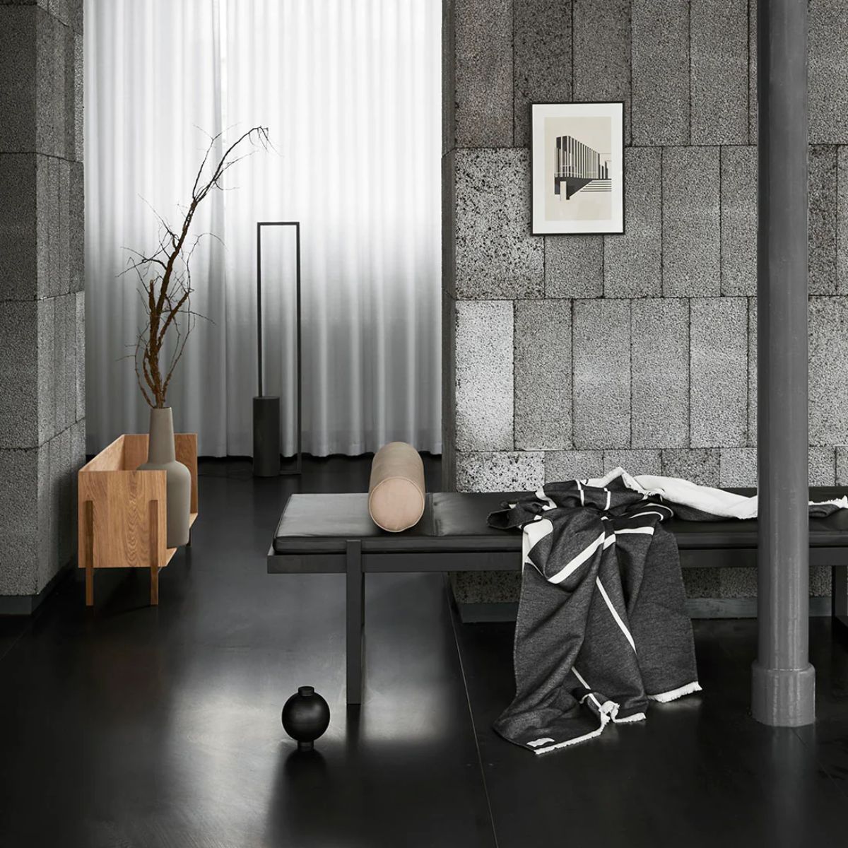 KRISTINA DAM studio bed Μινιμαλιστική Κλίνη Ημέρας Μαύρη Λευκή 200x70x44cm KRISTINA DAM