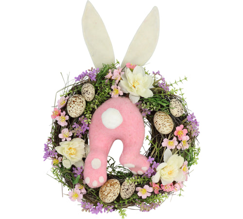 HINTSDECO Πασχαλινό Στεφάνι Πασχαλινό Στεφάνι Funny Bunny Ροζ / Multi Colors 34x34x12cm Hintsdeco Collection