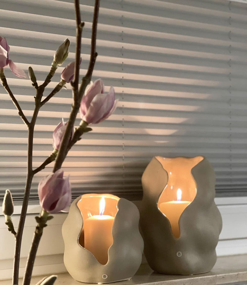 Broste Copenhagen Βάζο Κηροπήγιο Hekla Πηλινό Υπόλευκο/Γκρι Ø16xH16cm Broste Copenhagen