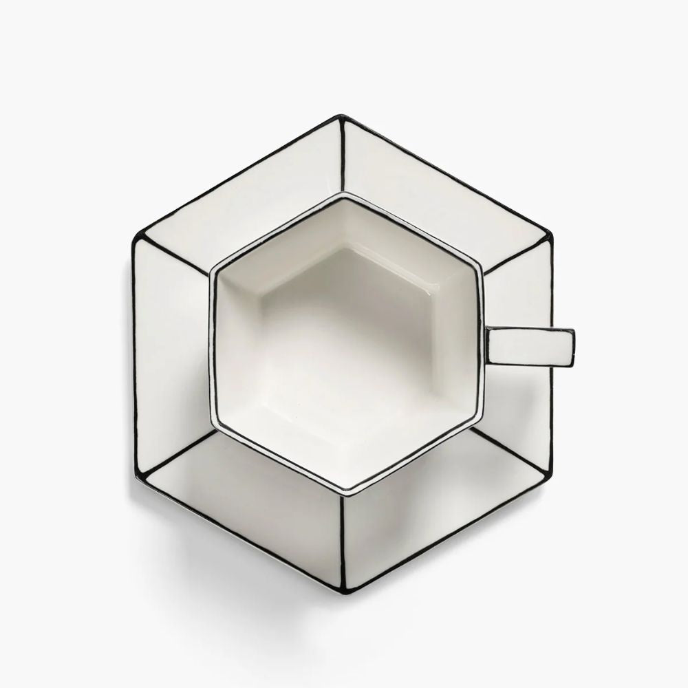 Φλιτζάνι Cappuccino με Πιατάκι Λευκό-Μαύρο Πορσελάνη 16.5x16.5x9cm SERAX