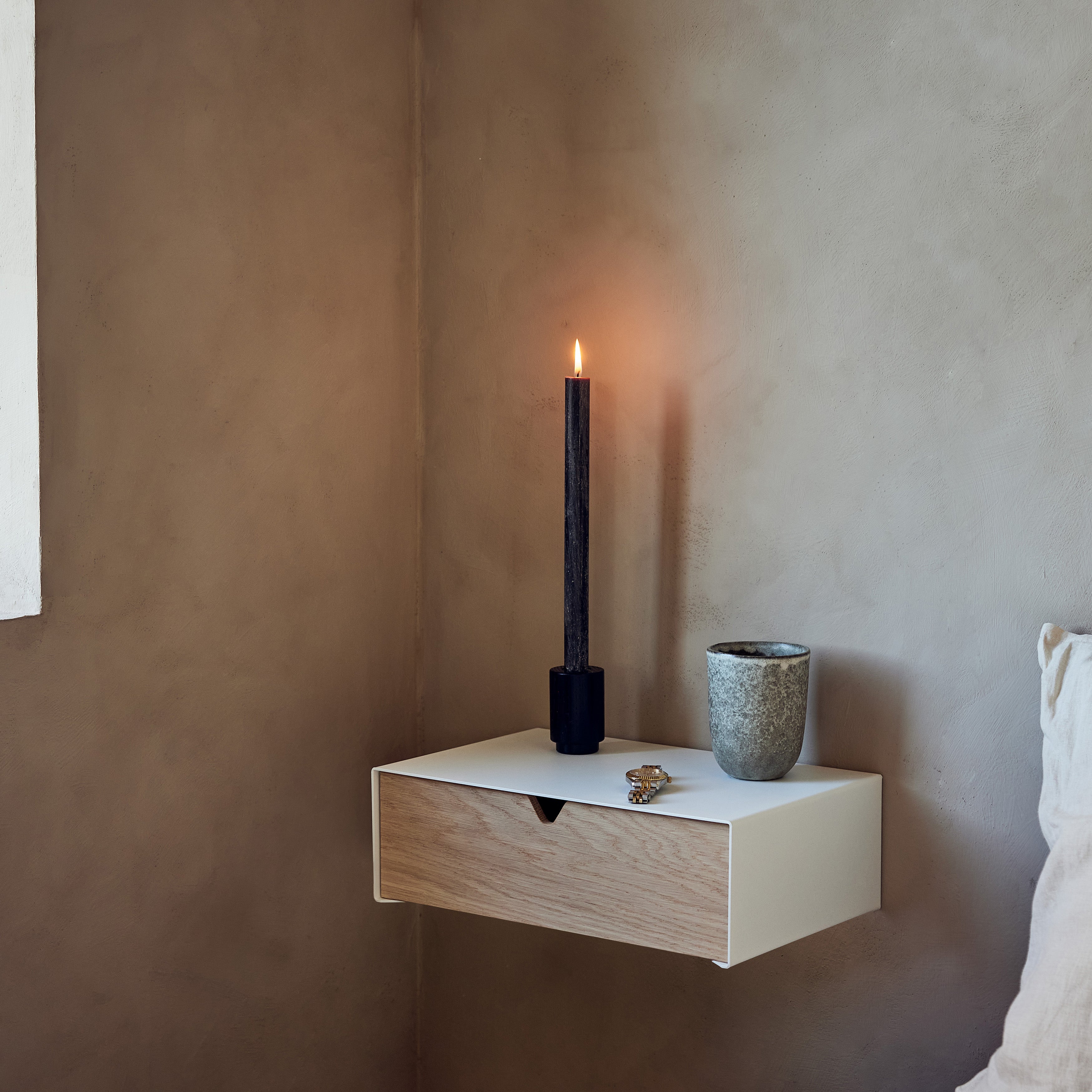 Ράφι Τοίχου - Κομοδίνο Keep - Λευκό Μεταλλικό Ξύλο Δρυός W38 x D24 x H12 cm ANDERSEN