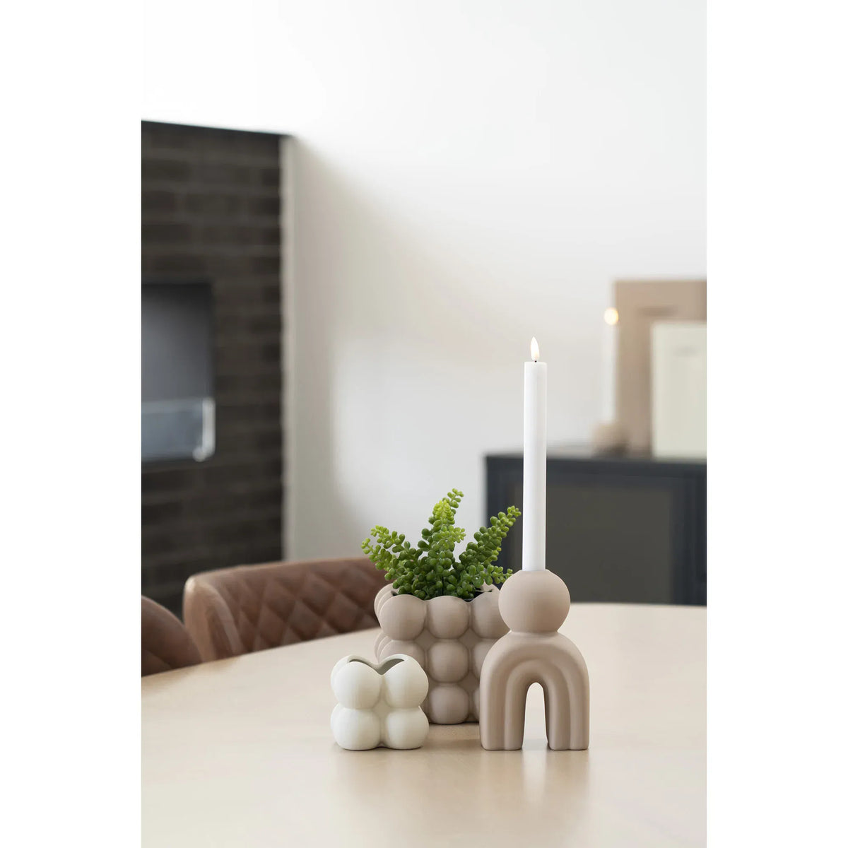Κηροπήγιο Candle Ηolder Κεραμικό Καφέ Μόκα 10,5x6,5x Η17 cm HOUSE NORDIC