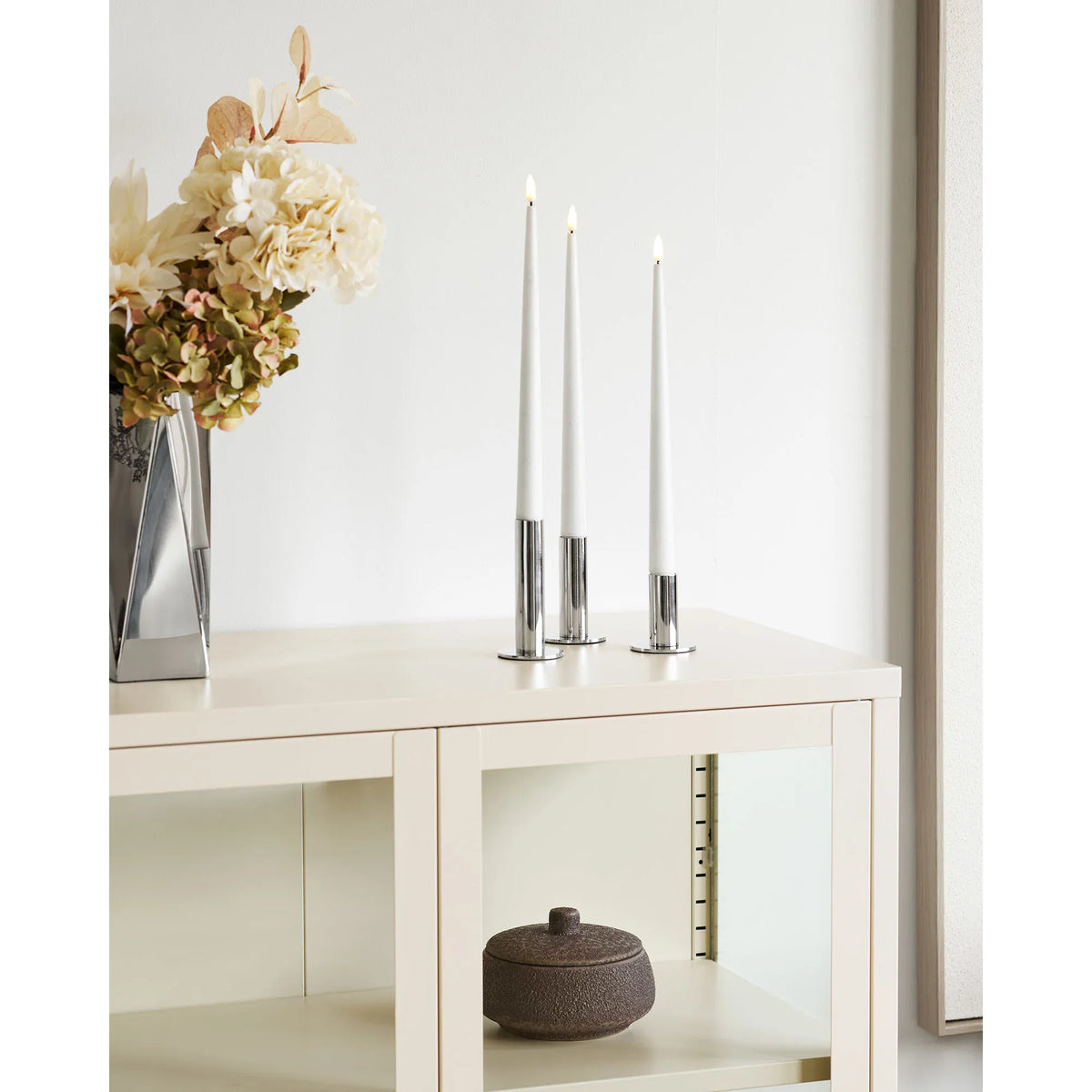 Κηροπήγια Candle Holders - Ανοξείδωτο Ατσάλι Ασημί Σετ Των 3 τμχ Ø5.5 x H6.5 / 9 / 11.5 cm HOUSE NORDIC