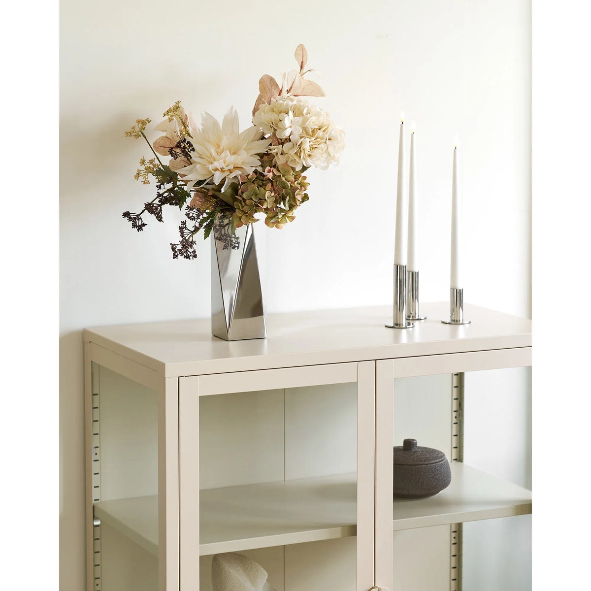 Κηροπήγια Candle Holders - Ανοξείδωτο Ατσάλι Ασημί Σετ Των 3 τμχ Ø5.5 x H6.5 / 9 / 11.5 cm HOUSE NORDIC