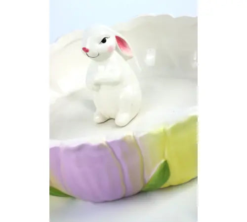 HINTSDECO Πασχαλινή Πιατέλα Πασχαλινό Μπολ FLOWER BUNNY Κεραμικό Παστέλ Χρώματα ø25x12cm Hintsdeco Collection