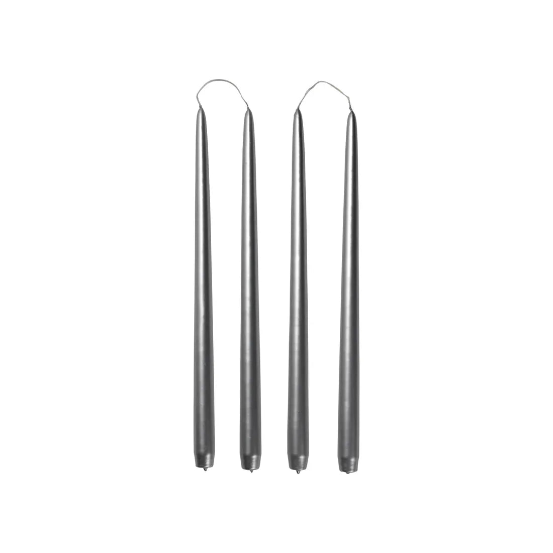 Κερί Smooth Taper - Ασημί Γυαλιστερό Σετ 4 τμχ Burn Time 10.5 Hrs Ø2,2 x H38 cm Broste Copenhagen