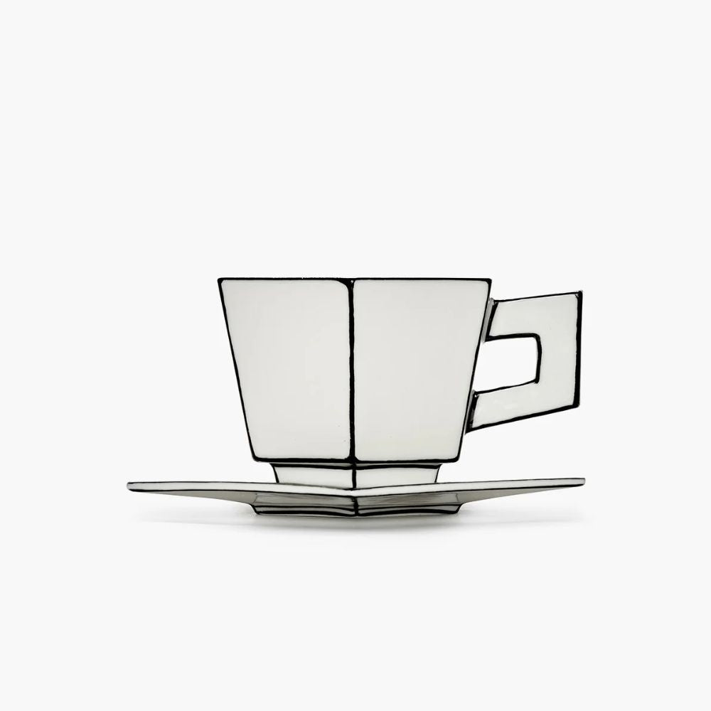 Φλιτζάνι Cappuccino με Πιατάκι Λευκό-Μαύρο Πορσελάνη 16.5x16.5x9cm SERAX