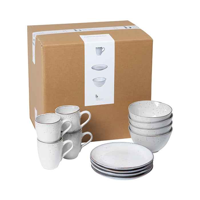 Broste Copenhagen Dinner set Breakfast Κεραμικό Σετ Πρωινού 4 ατόμων (12τεμ.) Nordic Sand Υπόλευκο Ø8 x H10 cm / Ø20 x H2,2 cm / Ø15 x H8 cm Broste Copenhagen