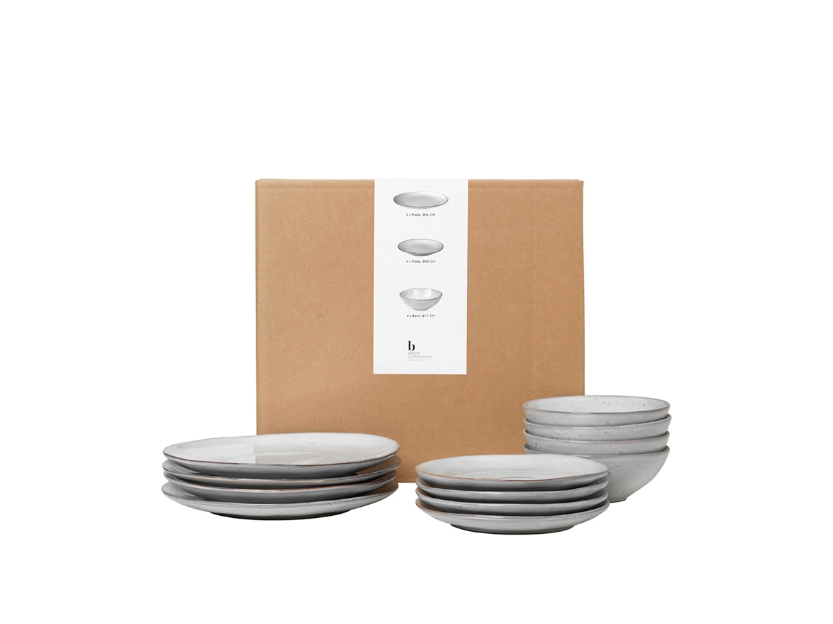 Broste Copenhagen Dinner set Dinner Nordic Σετ Κεραμικών Πιάτων 4 ατόμων (12τεμ.) Sand Υπόλευκο Ø20xH2,2cm/Ø26 x H2,5 cm/Ø17 x H6 cm Broste Copenhagen