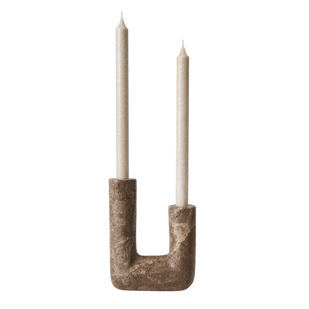 Κηροπήγιο Minerva Rustic Μπεζ Τραβερτίνη W14,5xH20 cm - Travertine - Titanium MUUBS
