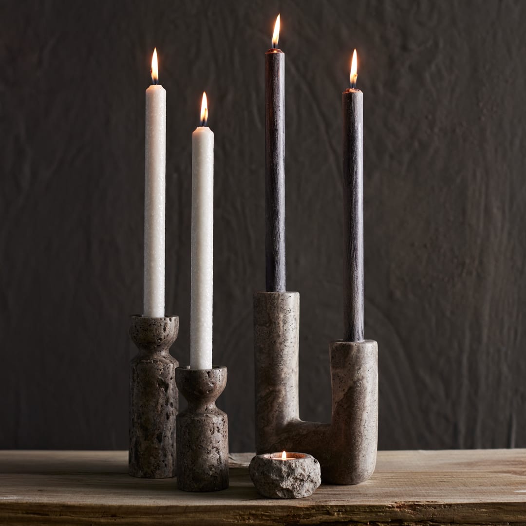 Κηροπήγιο Minerva Rustic Μπεζ Τραβερτίνη W14,5xH20 cm - Travertine - Titanium MUUBS