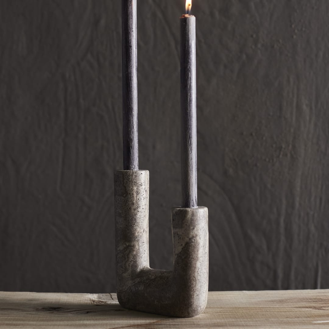 Κηροπήγιο Minerva Rustic Μπεζ Τραβερτίνη W14,5xH20 cm - Travertine - Titanium MUUBS