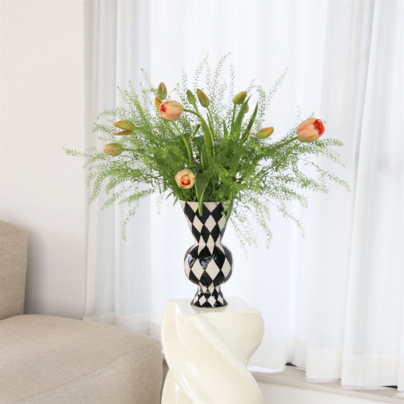 Home - &k Amsterdam ΒΑΖΟ Βάζο Rhombic Μαύρο - Άσπρο Κεραμικό Η29.5 x Ø 16 cm Home - &k Amsterdam
