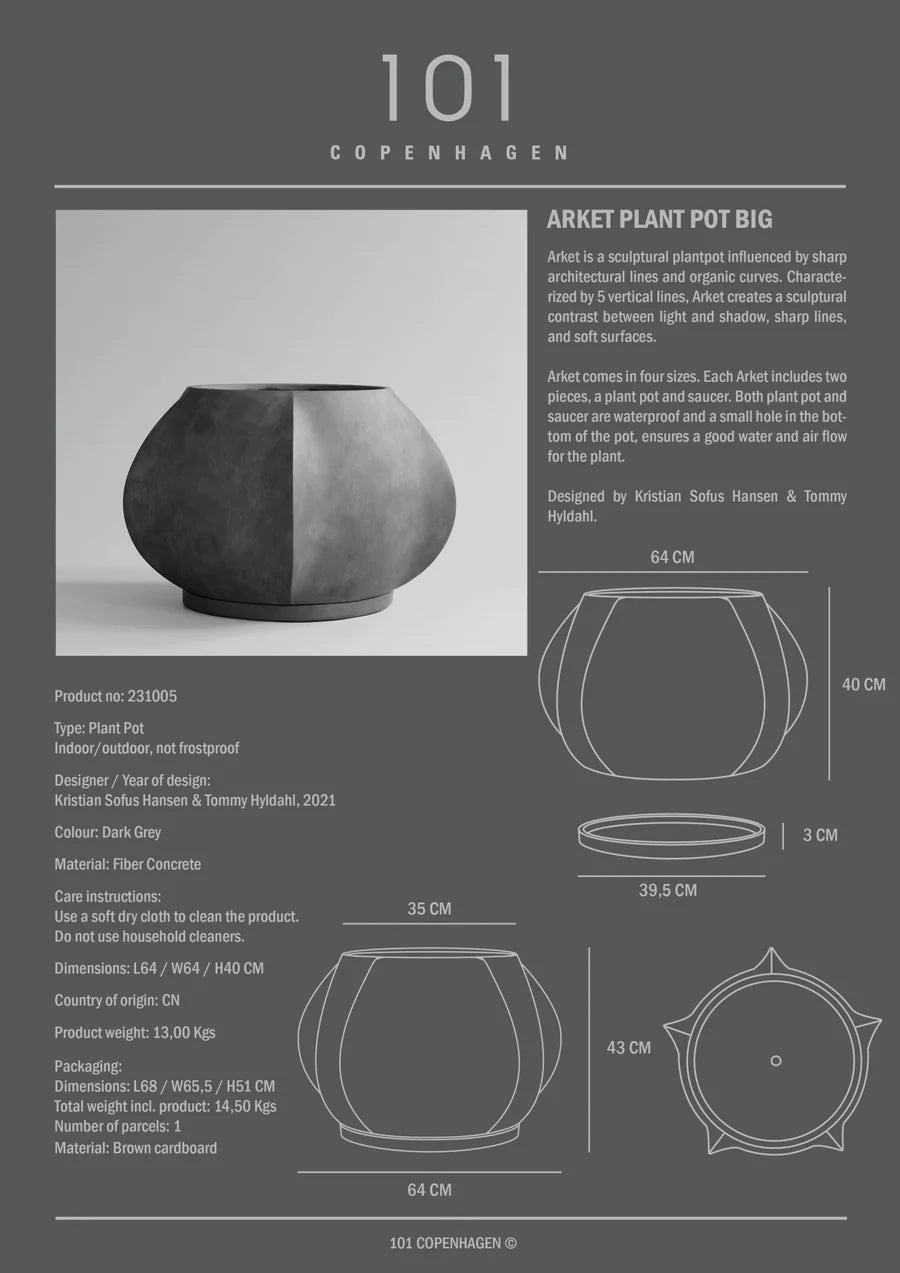 101 COPENHAGEN Κασπώ Arket Big Κασπώ Σκούρο Γκρι Σκυρόδεμα 64x64x40cm 101 COPENHAGEN