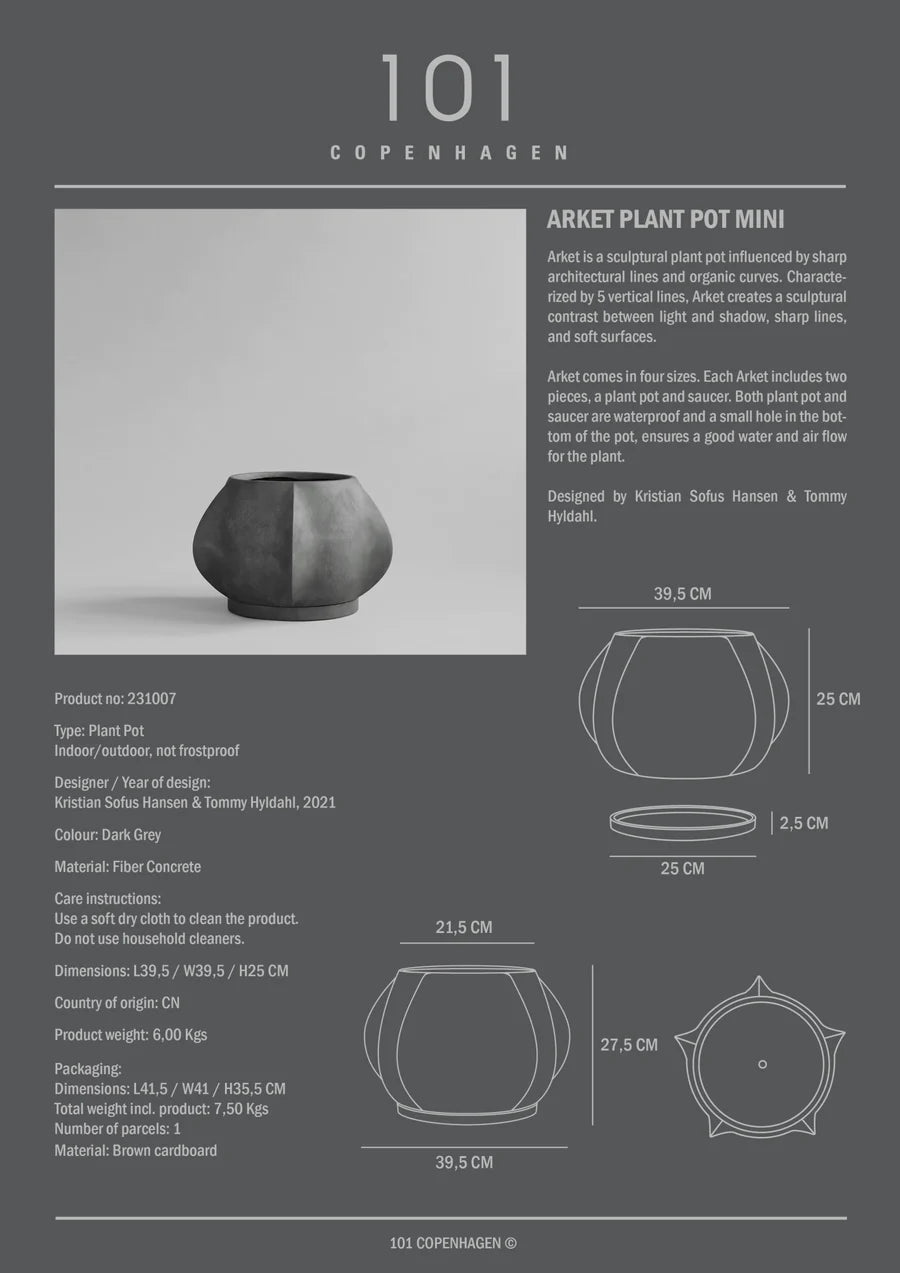 101 COPENHAGEN Κασπώ Arket Mini Κασπώ Σκούρο Γκρι Σκυρόδεμα 39.5x39.5x25cm 101 COPENHAGEN