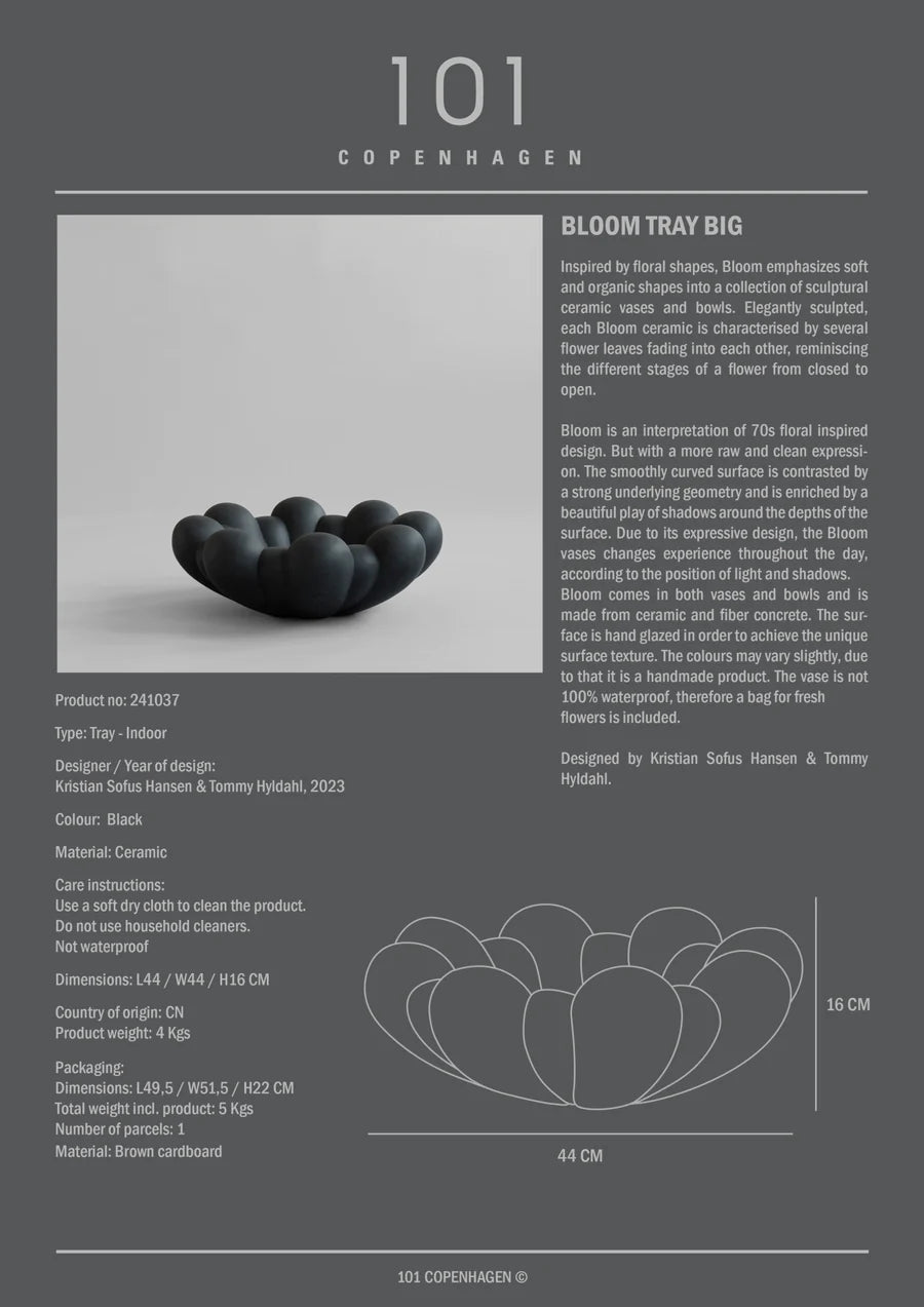 101 COPENHAGEN Διακοσμητική Πιατέλα Πιατέλα, Bloom, Big, Μαύρη, Κεραμική, 16x44cm, 101 COPENHAGEN