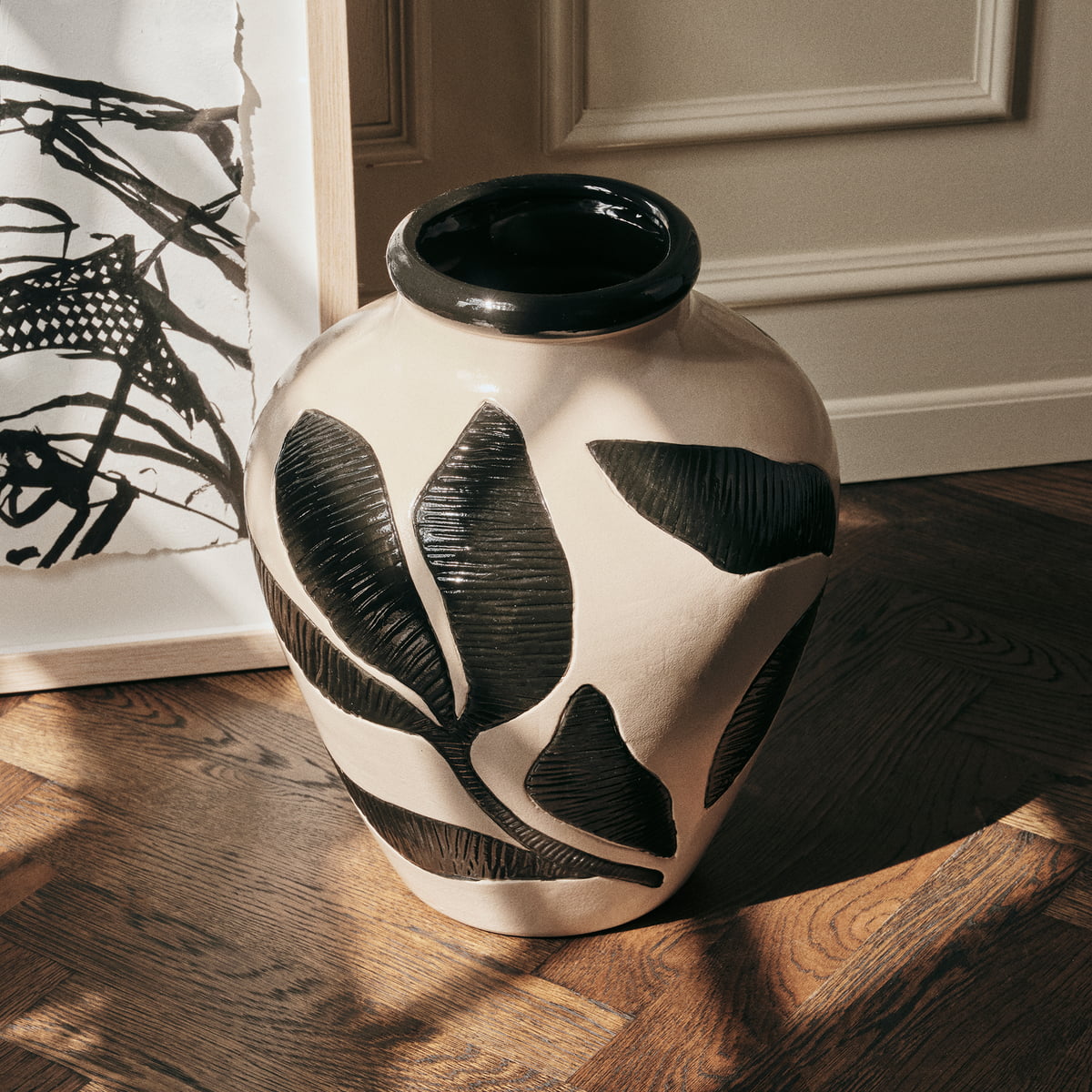 Decorative Vase Herbert Ceramic Ø33 x H40 cm Black/ Off White Broste Copenhagen