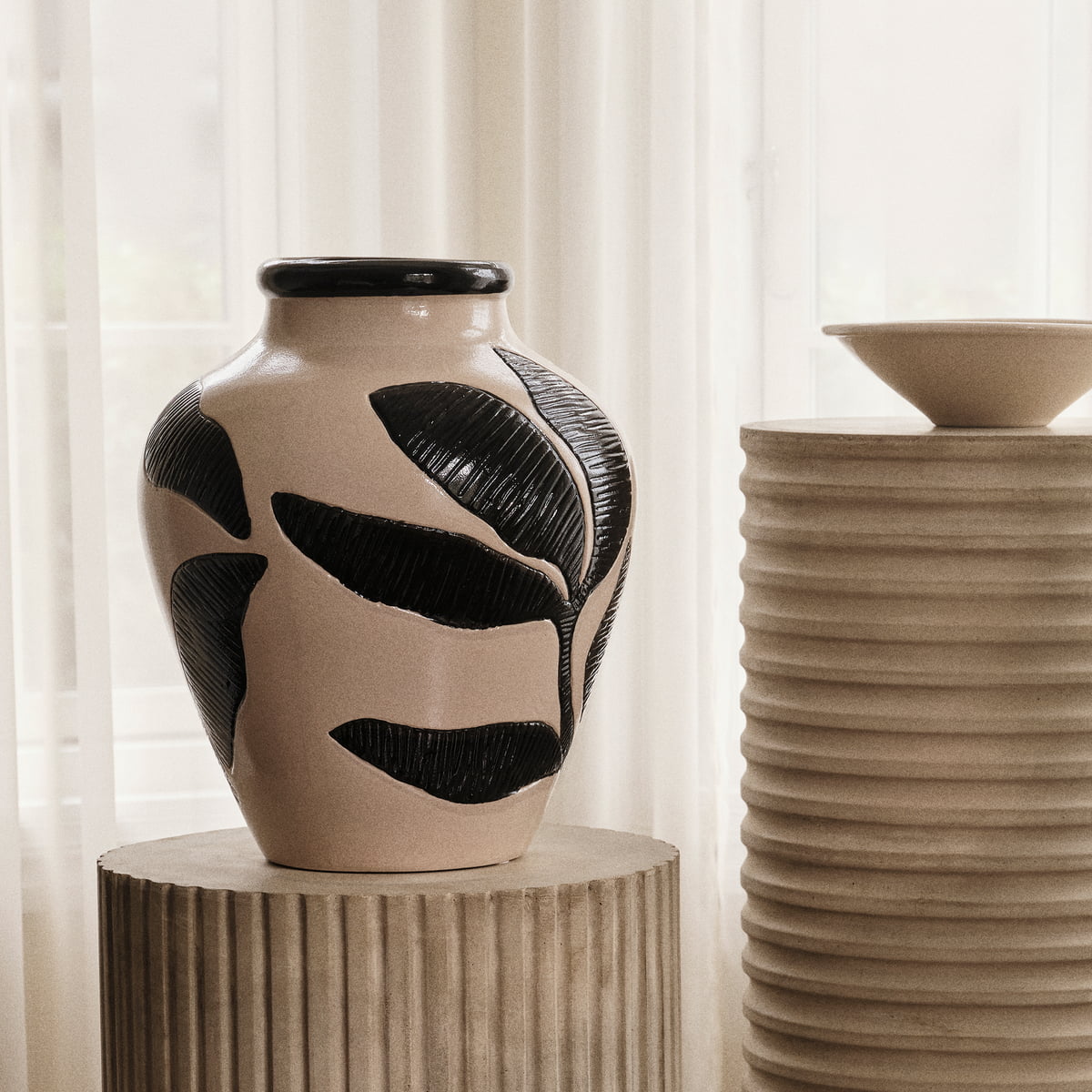 Decorative Vase Herbert Ceramic Ø33 x H40 cm Black/ Off White Broste Copenhagen