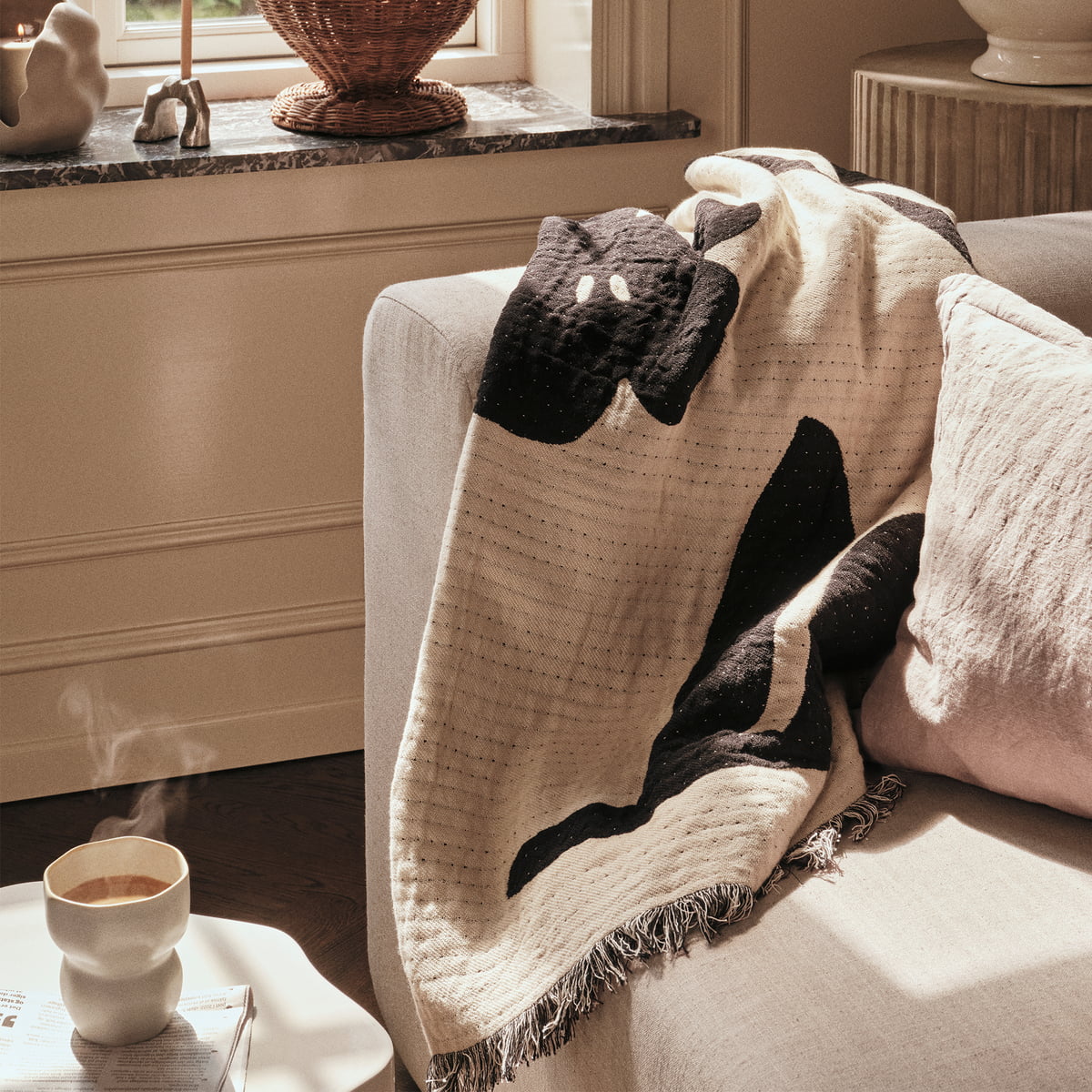 Broste Copenhagen Ριχτάρι Ριχτάρι Rosita 100% Διπλής Όψης Βαμβακερό Μαυρο - Off White W130 x L180 cm Broste Copenhagen