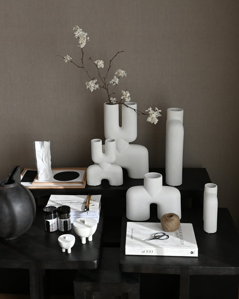 101 COPENHAGEN Βάζο Βάζο, Cobra Double Mini, Λευκό, Κεραμικό, 28x6,5x22 cm, 101 COPENHAGEN