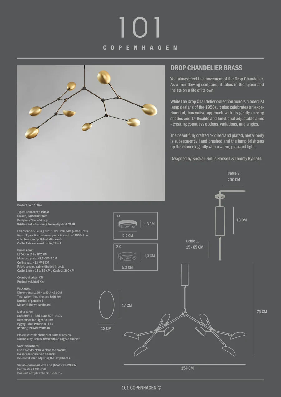 101 COPENHAGEN Φωτιστικό οροφής Φωτιστικό Οροφής Drop Chandelier Αλουμίνιο/Ορείχαλκος/Σίδερο Μπρούτζος 121x154xH73 cm 101 COPENHAGEN