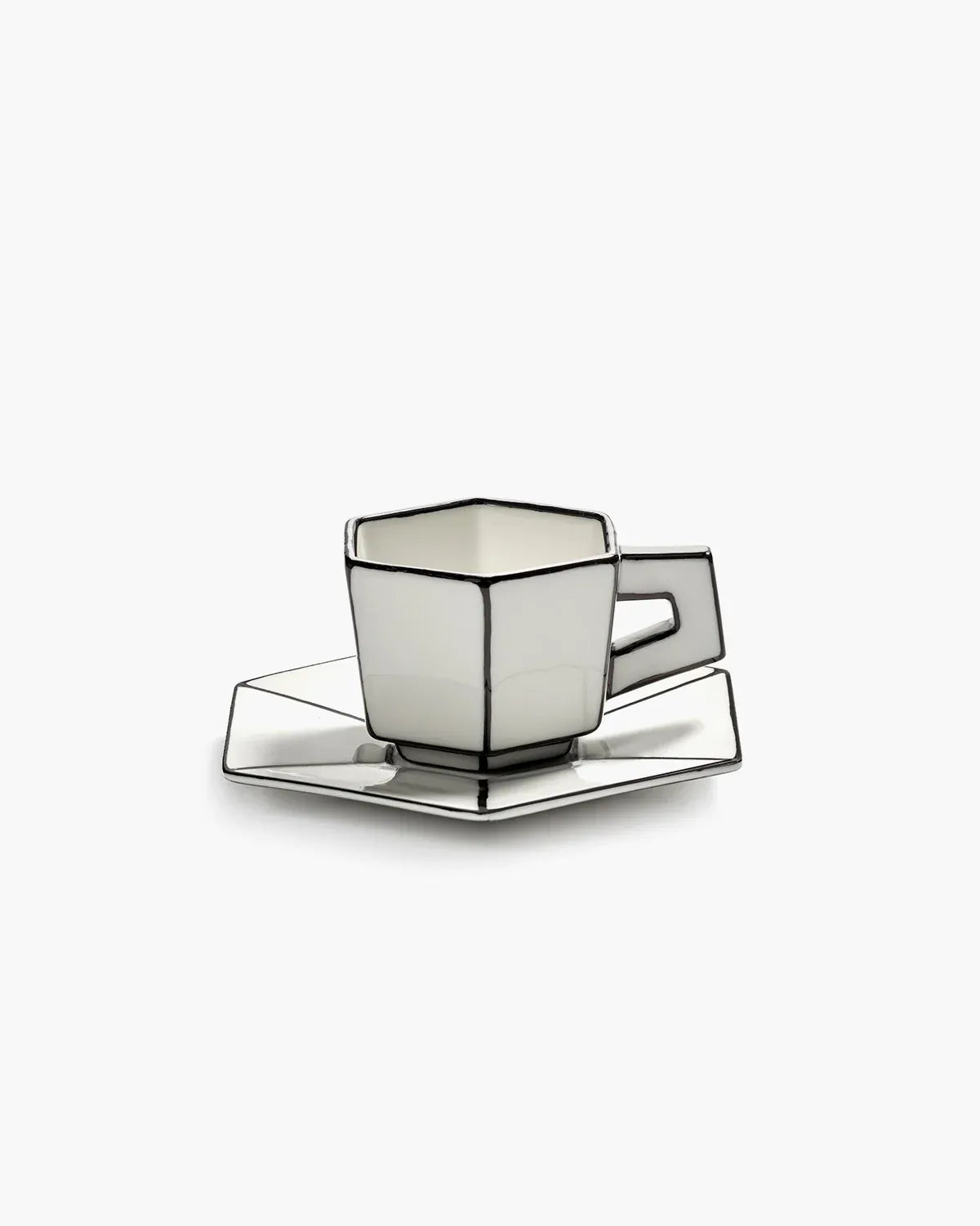 Φλυτζάνι Espresso Με Πιατάκι Carte Blanche - Πορσελάνη Άσπρο Μαύρο L13.8 x W13.8 x H7 cm SERAX