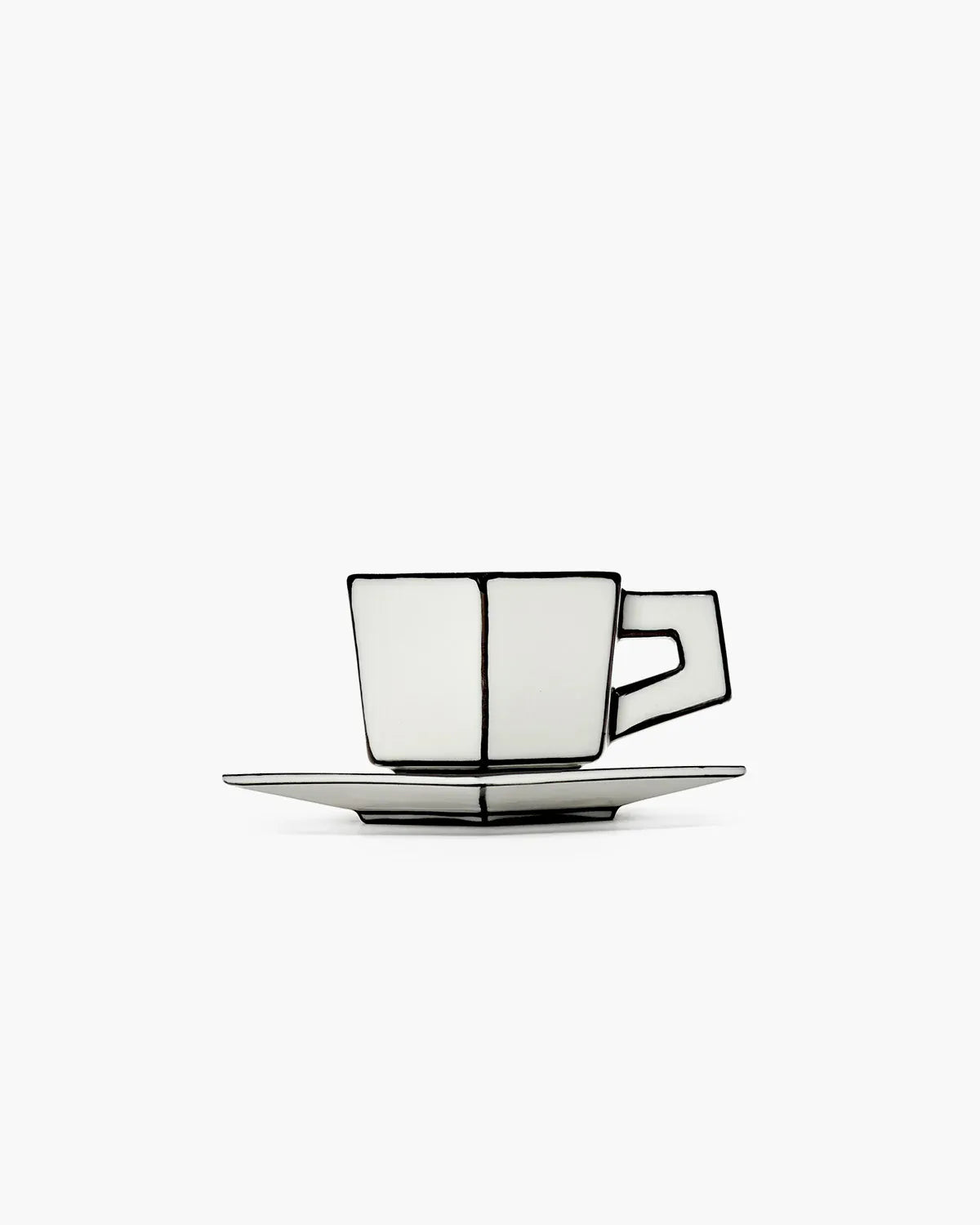 Φλυτζάνι Espresso Με Πιατάκι Carte Blanche - Πορσελάνη Άσπρο Μαύρο L13.8 x W13.8 x H7 cm SERAX